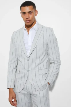 Slim Single Breasted Striped Suit Jacket | BoohooMAN UK
