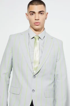Slim Single Breasted Wide Stripe Suit Jacket | BoohooMAN UK