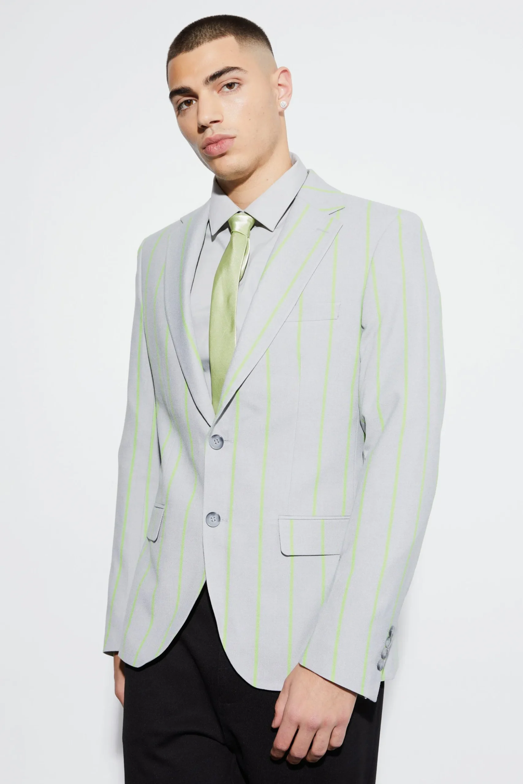 Slim Single Breasted Wide Stripe Suit | BoohooMAN UK