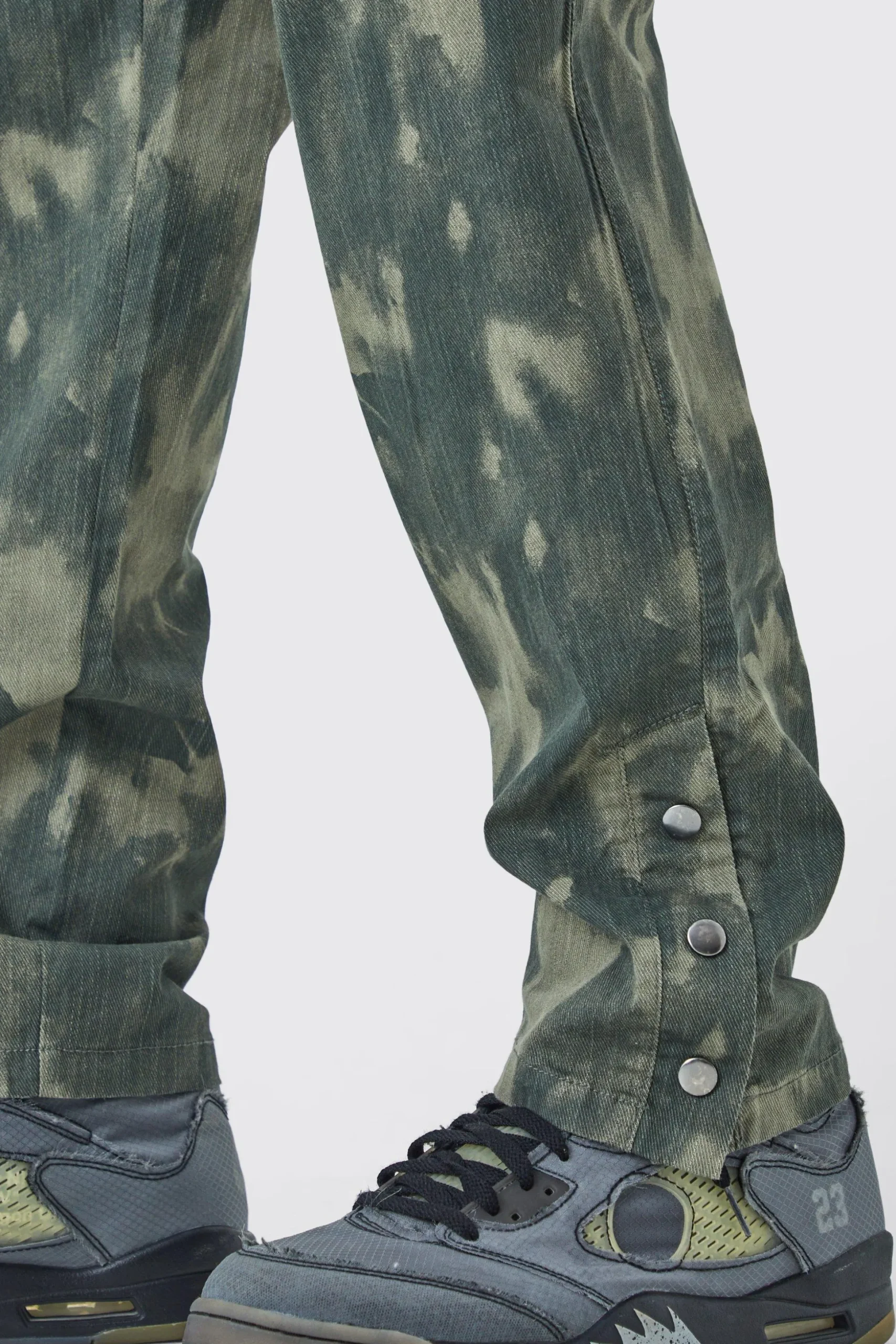 Slim Smoke Camo Cargo Trouser With Popper Hem | BoohooMAN UK