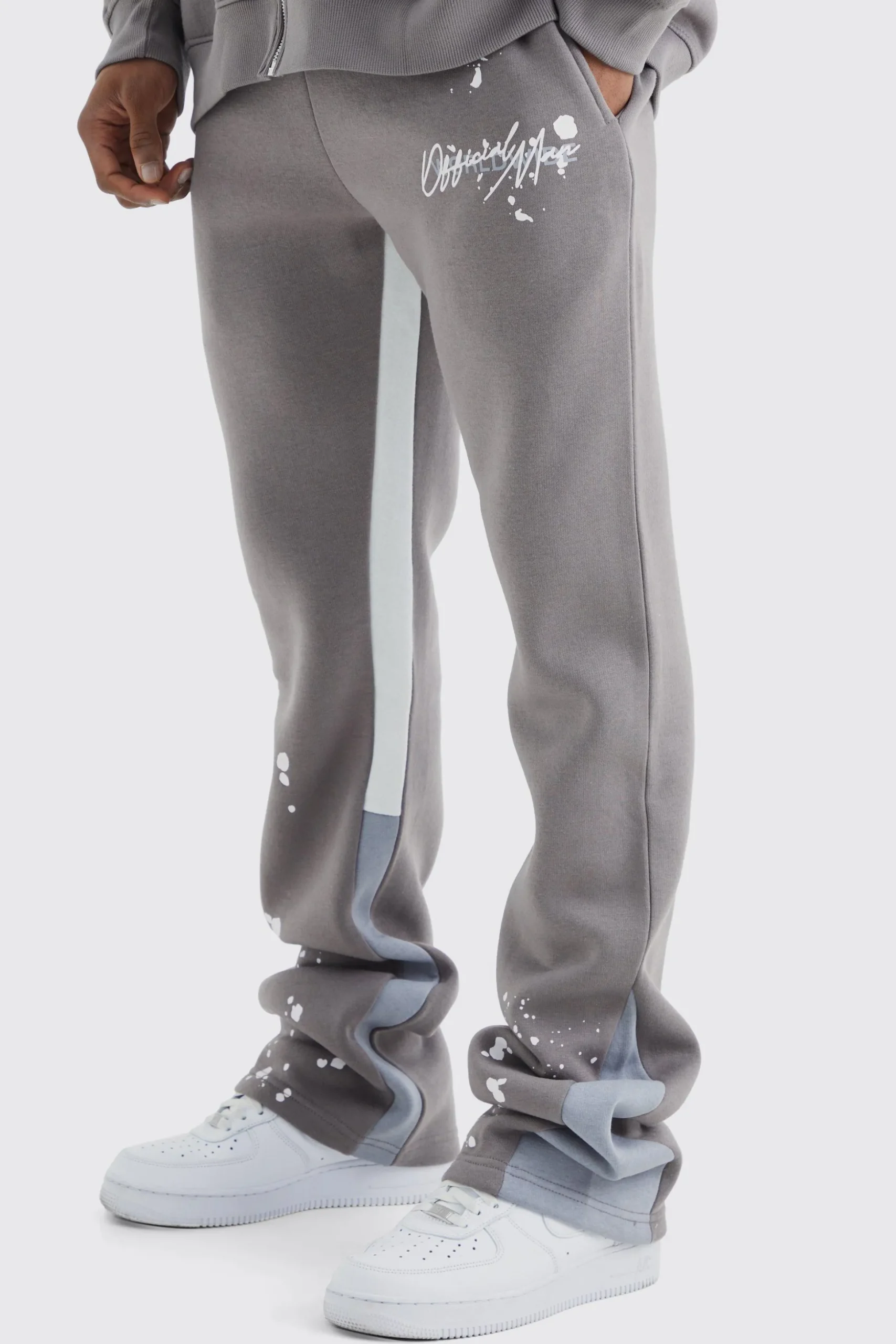 Slim Stacked Flare Jogger With Gusset Panel | BoohooMAN UK