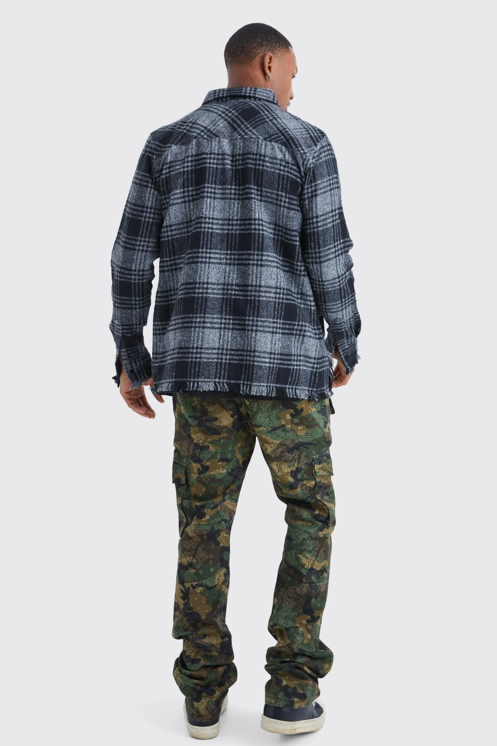 Slim Stacked Flare Multi Cargo Camo Bandana Trouser | BoohooMAN UK
