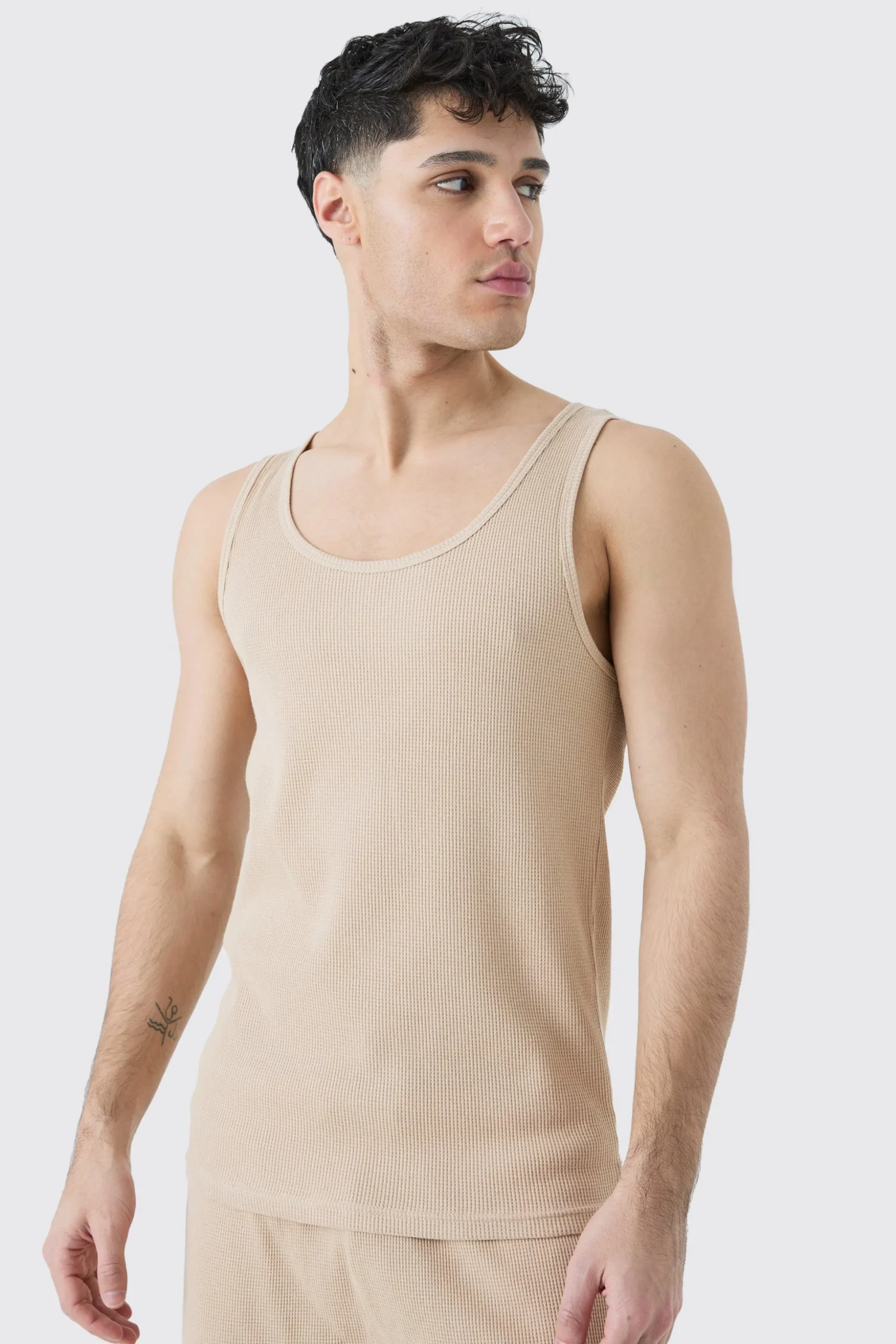 Slim Waffle Vest | BoohooMAN UK