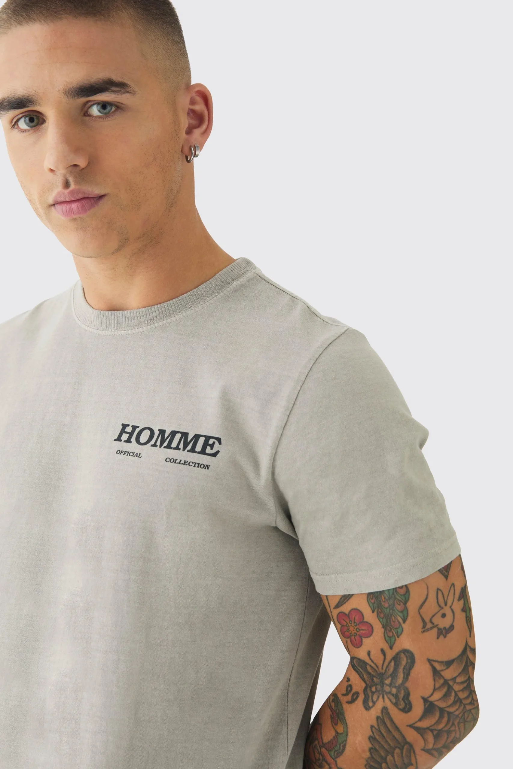 Slim Washed Floral Back Print T-Shirt | BoohooMAN UK