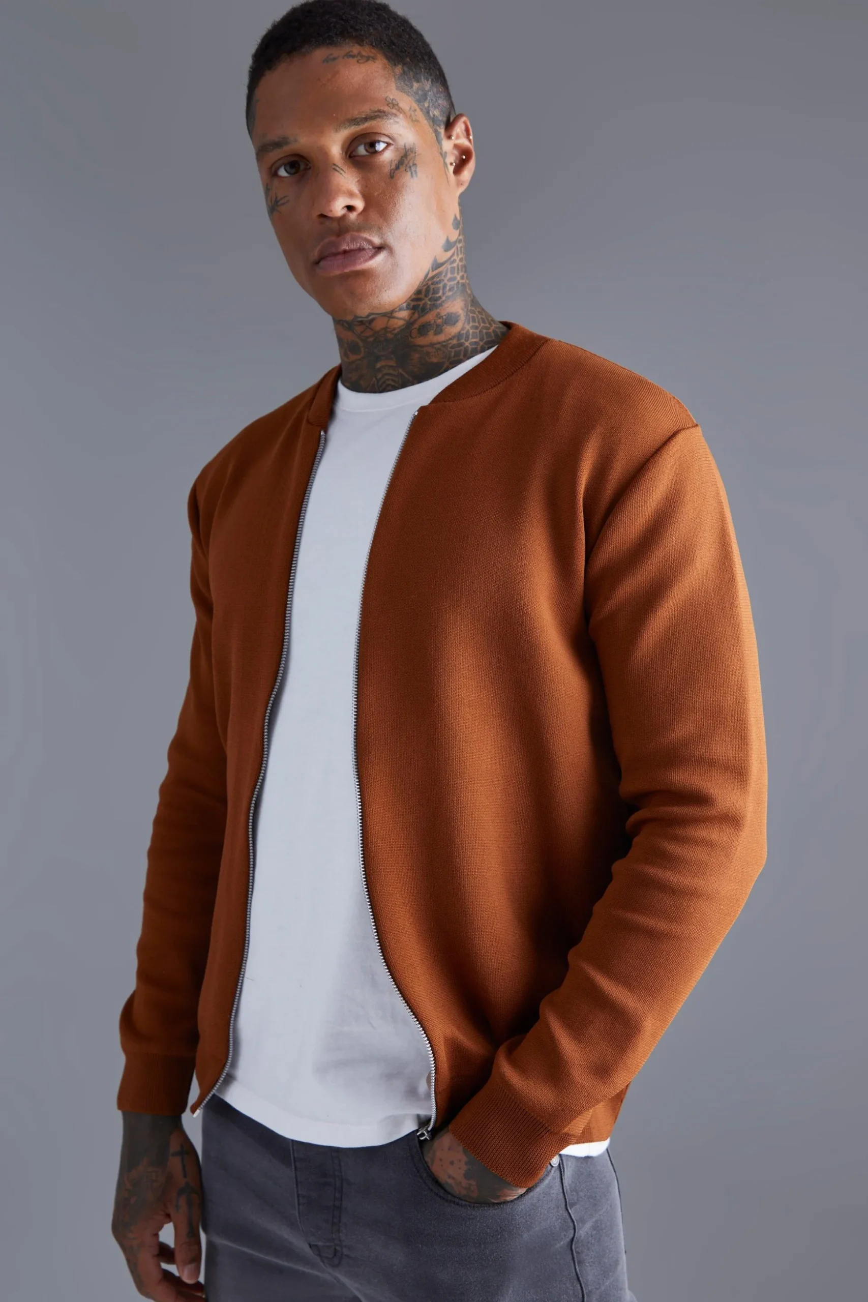 Smart Knitted Bomber | BoohooMAN UK
