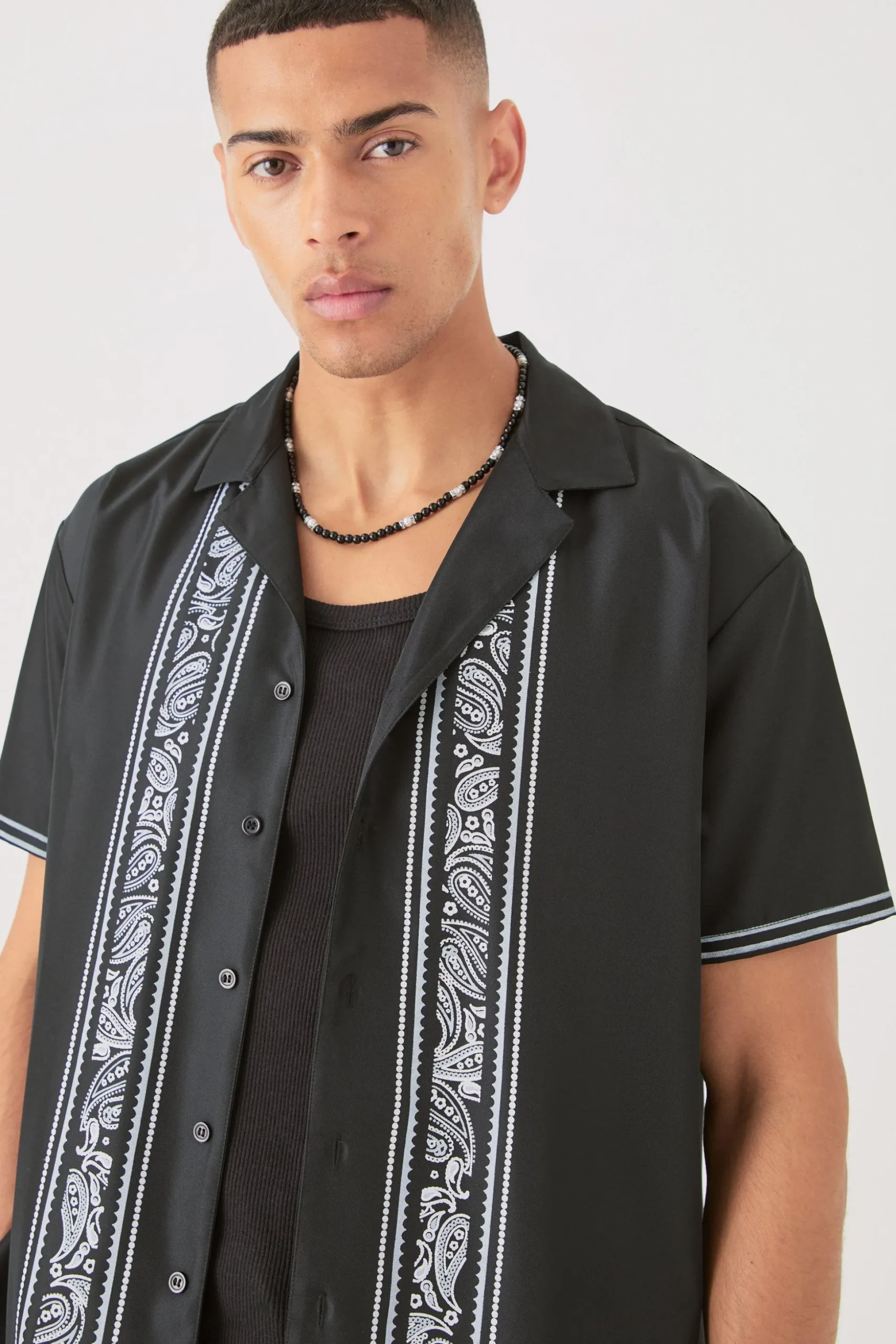 Soft Twill Oversized Border Shirt & Trouser Set | BoohooMAN UK