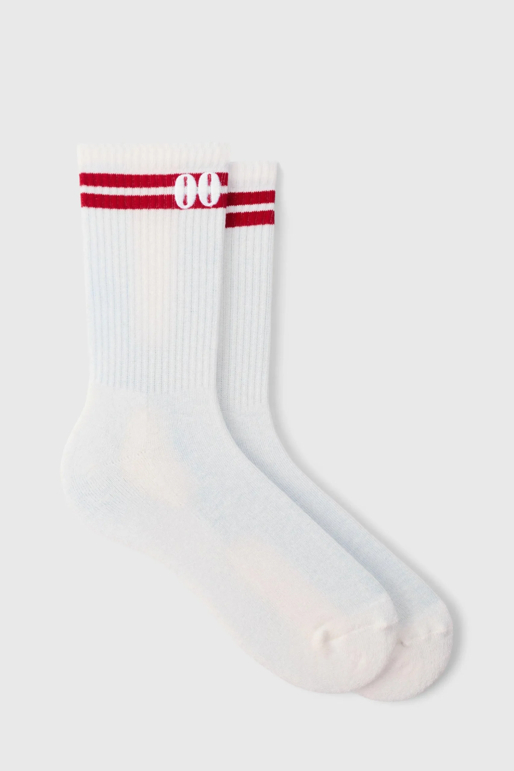 Sports Embroidered Half Terry Stripe Socks In Red | BoohooMAN UK