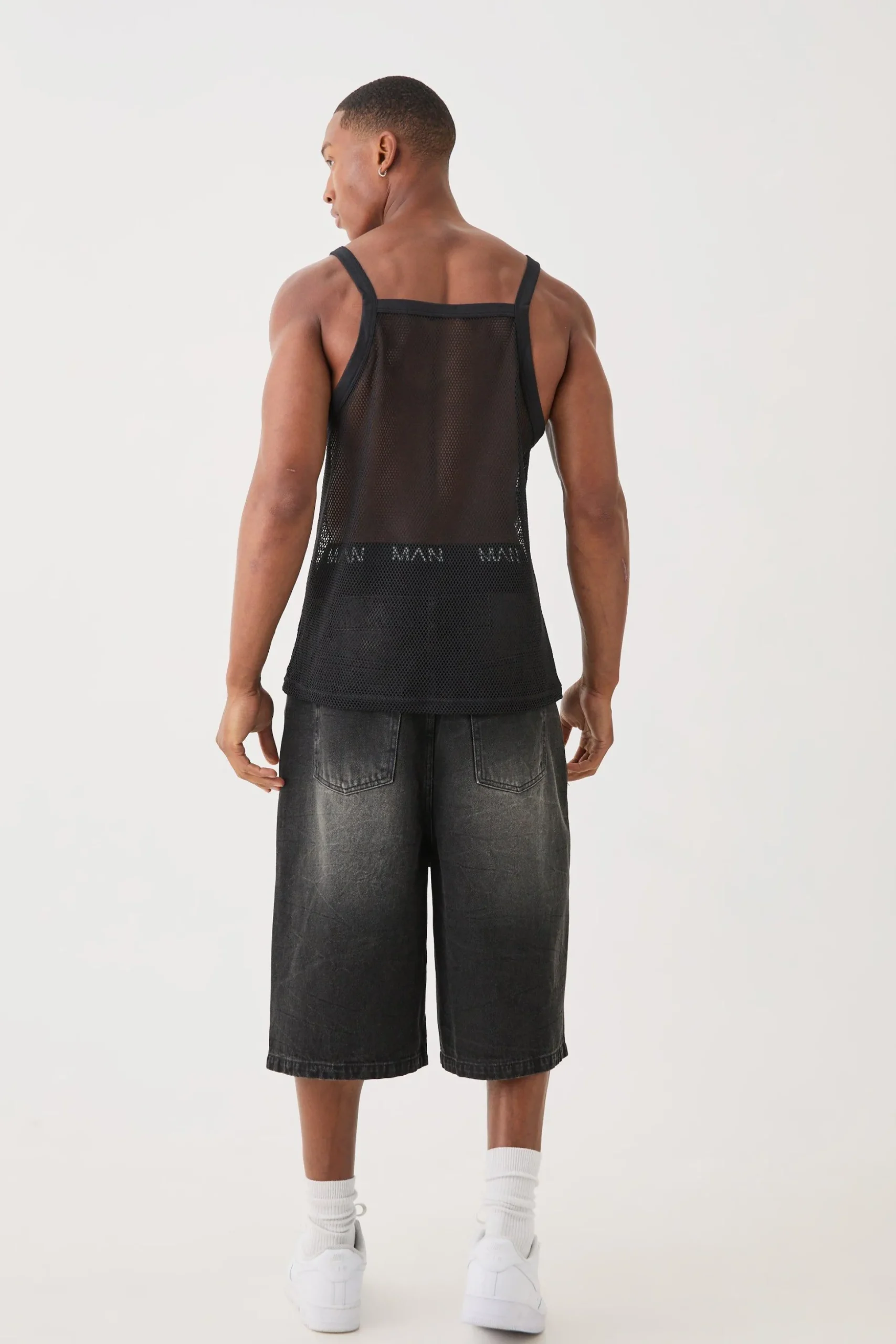 Square Neck Open Mesh Vest | BoohooMAN UK