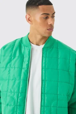 Square Quilted Oversized Pocket Bomber Jacket | BoohooMAN UK