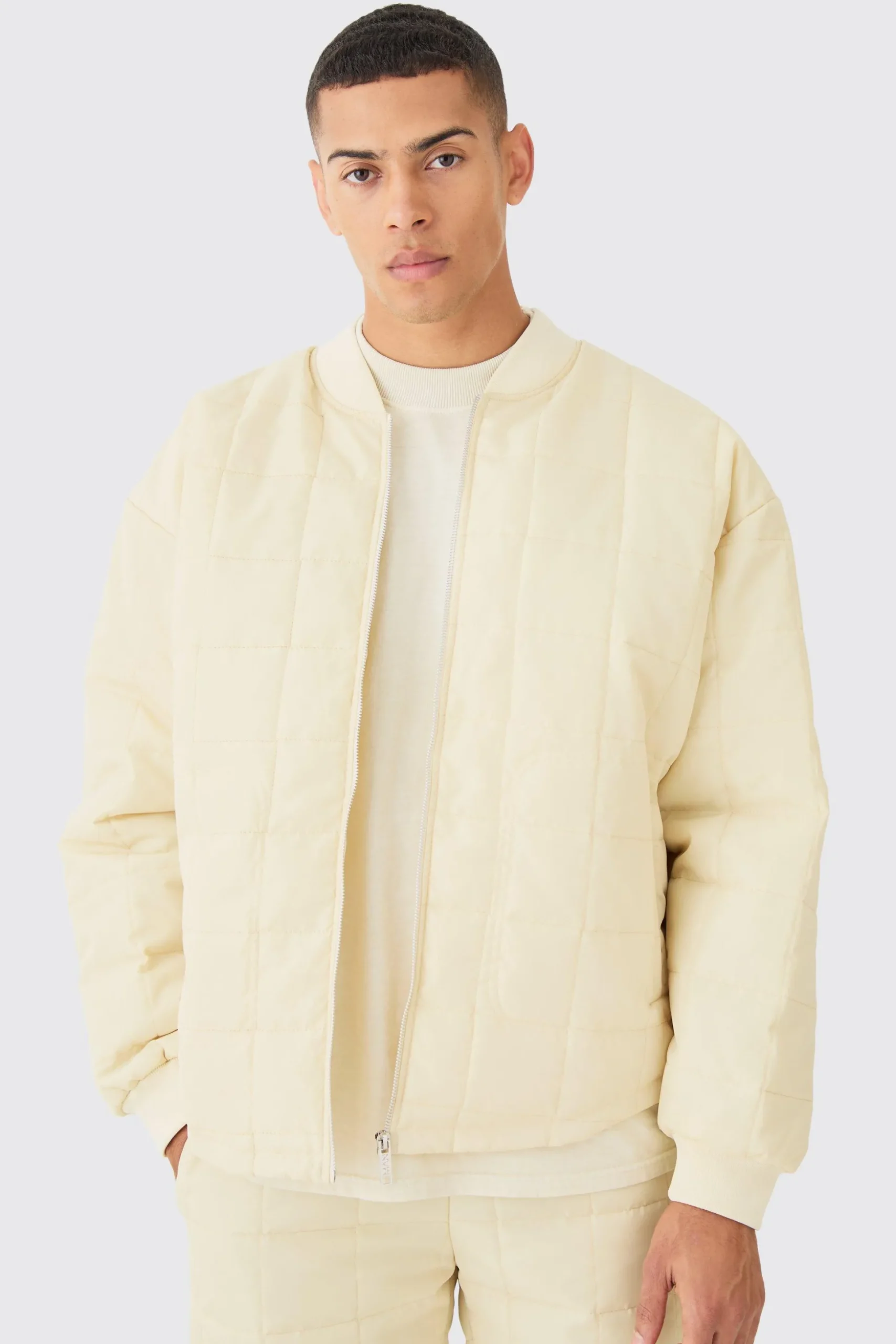 Square Quilted Oversized Pocket Bomber Set | BoohooMAN UK