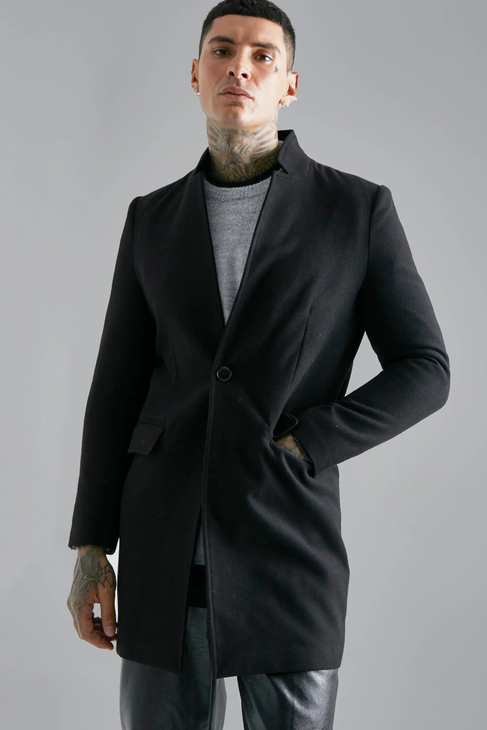 Stand Up Collar Smart Single Button | BoohooMAN UK
