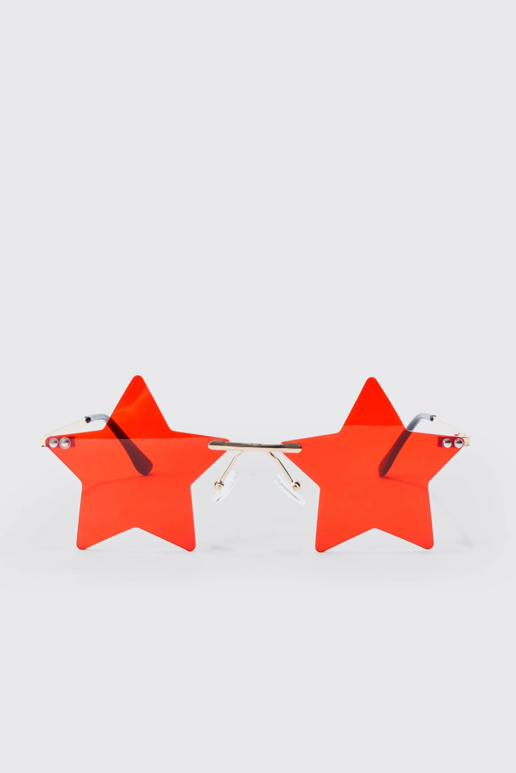 Star Rimless Sunglasses In Red | BoohooMAN UK