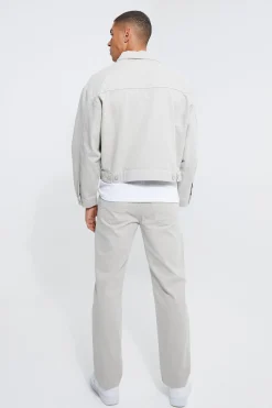 Stone Overdyed Denim Jacket And Jeans Set | BoohooMAN UK
