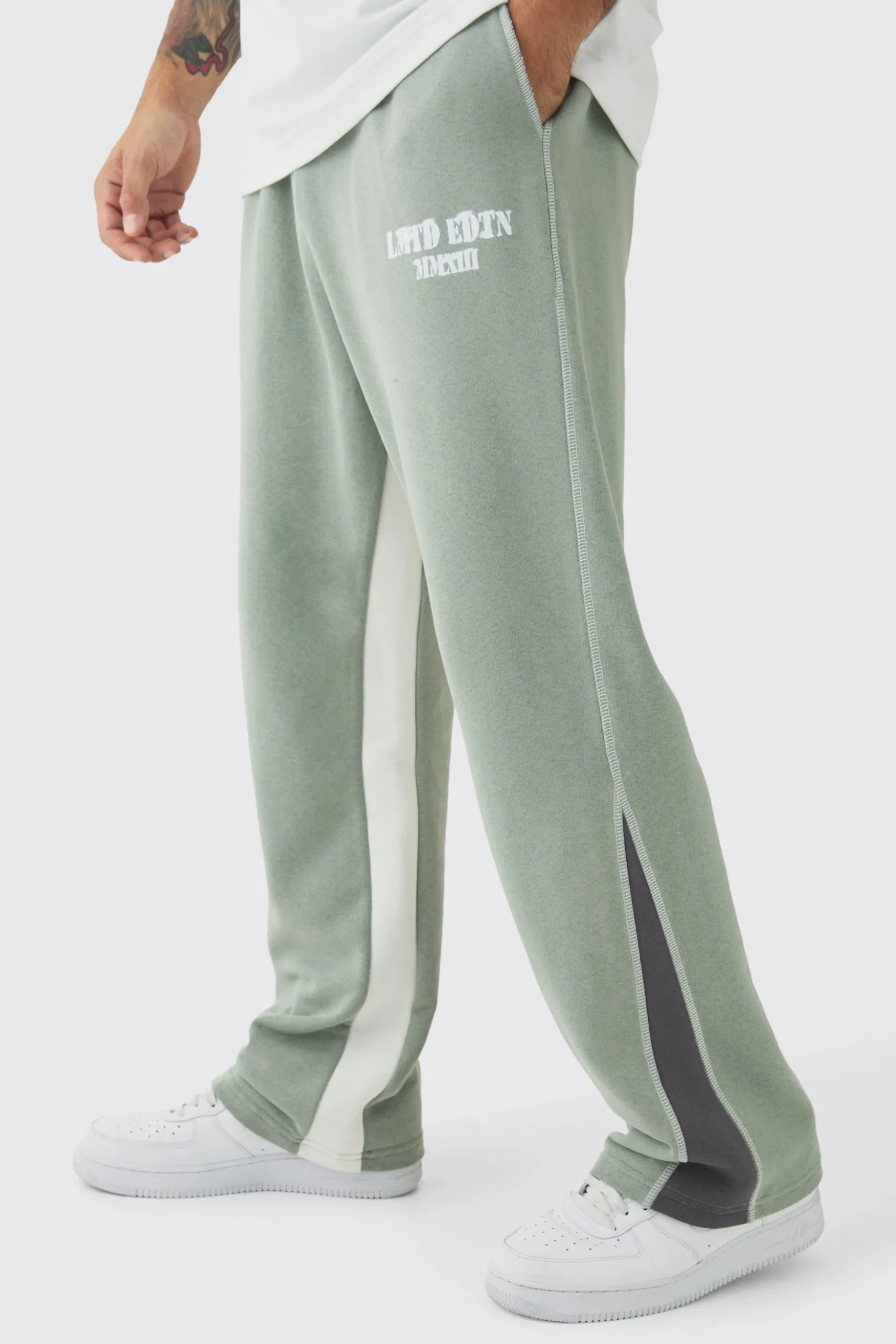 Straight Leg Contrast Stitch Loopback Gusset Jogger | BoohooMAN UK