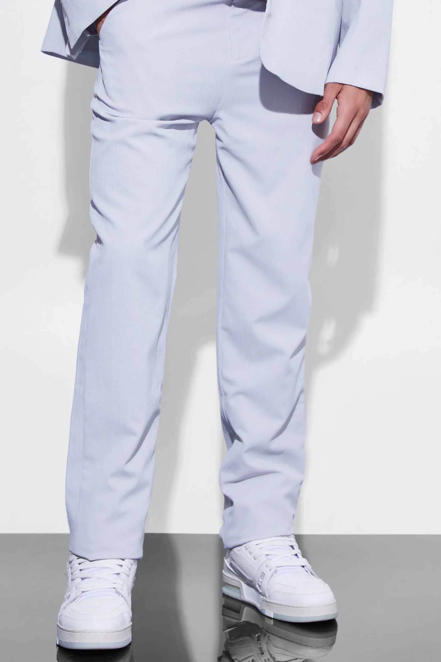 Straight Leg Crinkle Suit Trousers | BoohooMAN UK