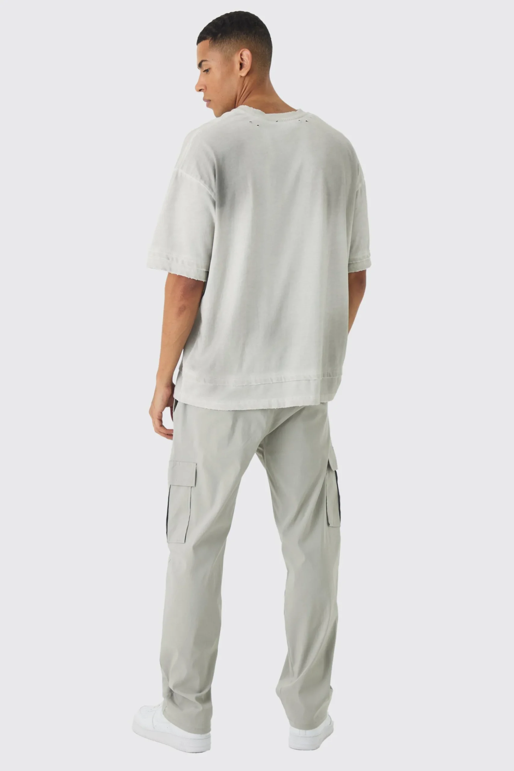 Straight Leg Elasticated Waist Bengaline Cargo Trouser | BoohooMAN UK