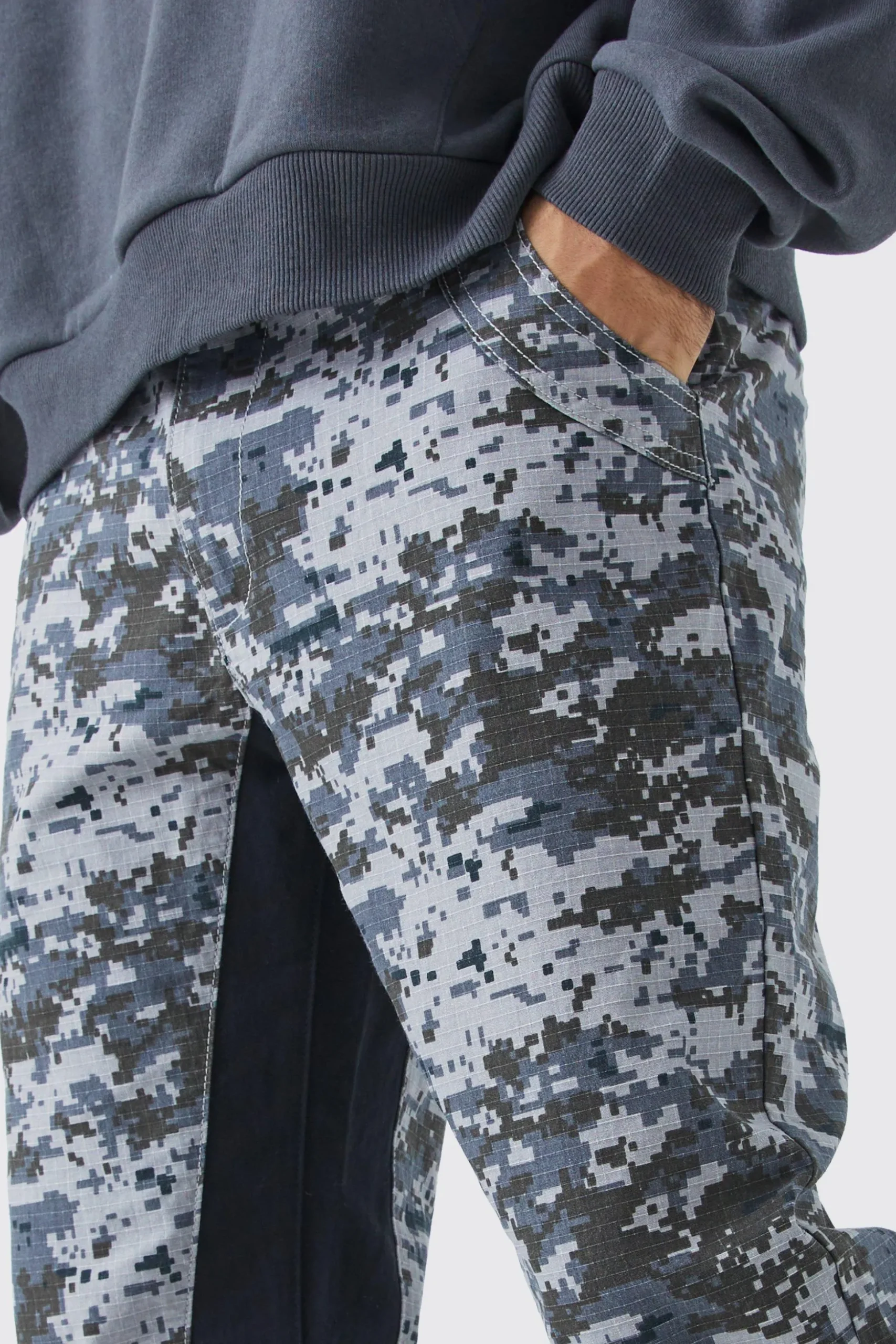 Straight Leg Flare Colour Block Camo Trouser | BoohooMAN UK