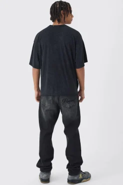 Straight Leg Paint Splatter Jeans With Tonal Embroidery | BoohooMAN UK