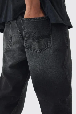Straight Leg Paint Splatter Jeans With Tonal Embroidery | BoohooMAN UK