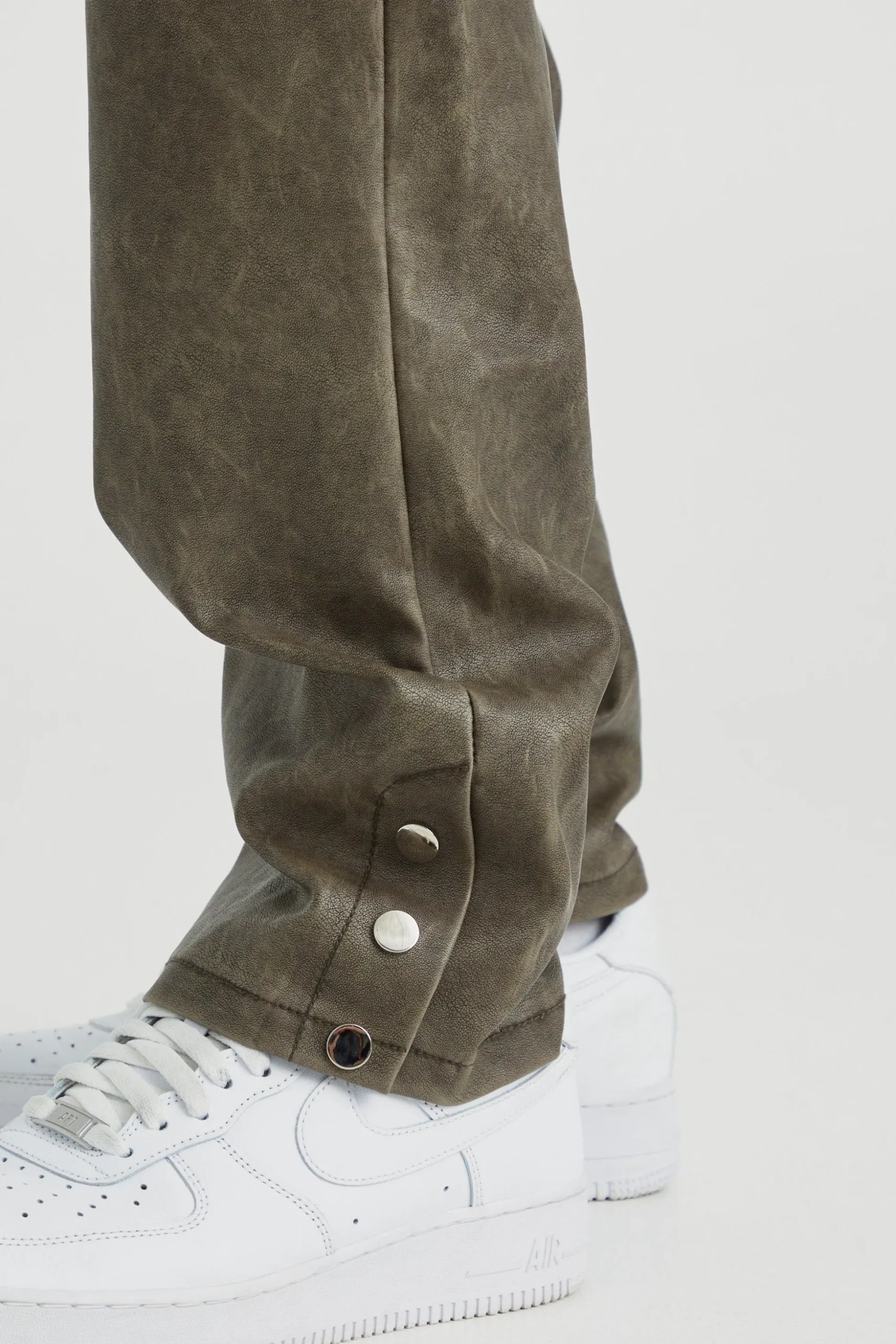 Straight Leg Popper Hem Pu Trouser | BoohooMAN UK