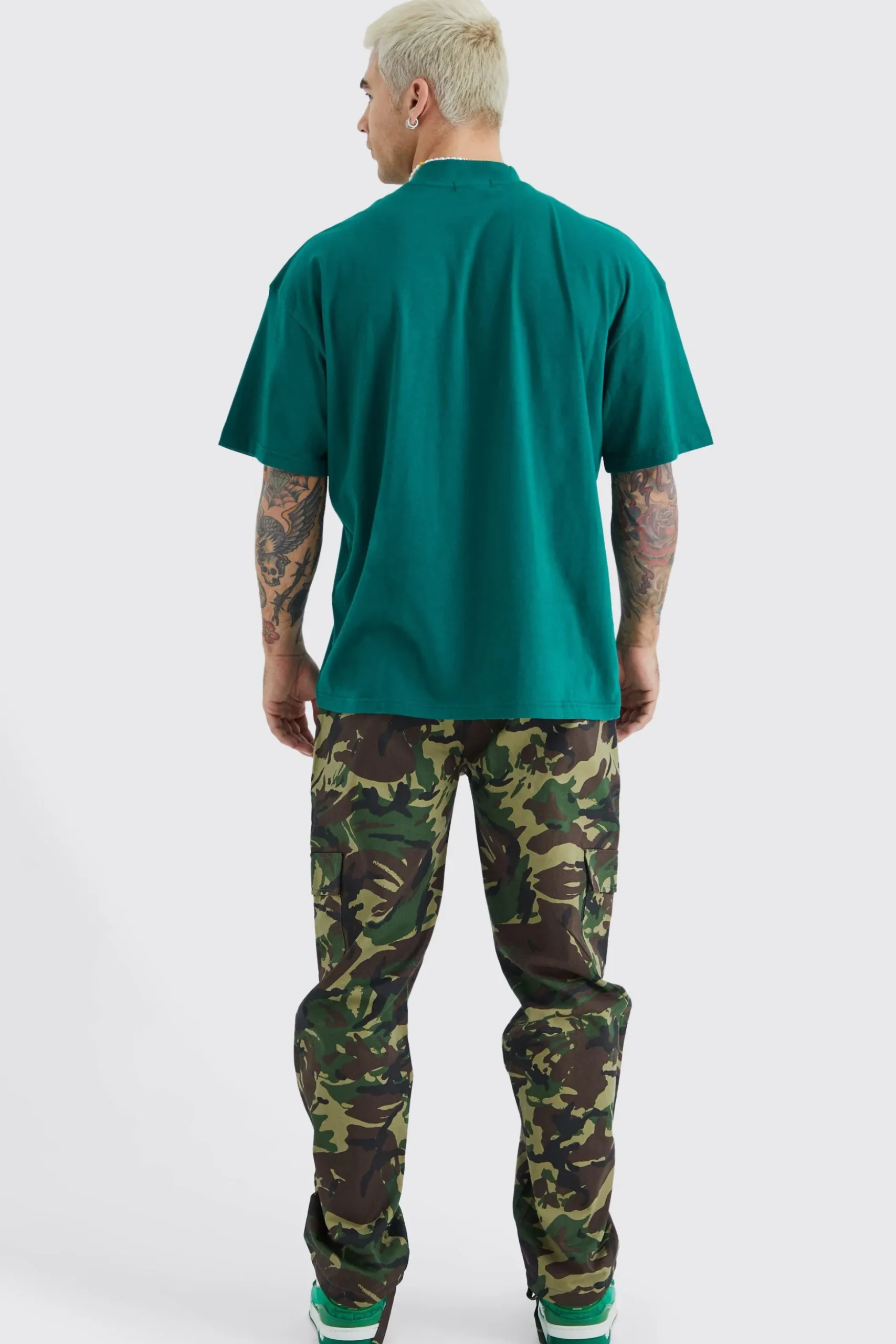 Straight Leg Tie Hem Camo Trouser | BoohooMAN UK