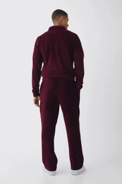 Straight Leg Velour Pleated Jogger | BoohooMAN UK