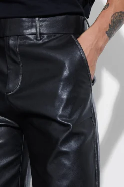 Straight Leg Washed Pu Trouser | BoohooMAN UK
