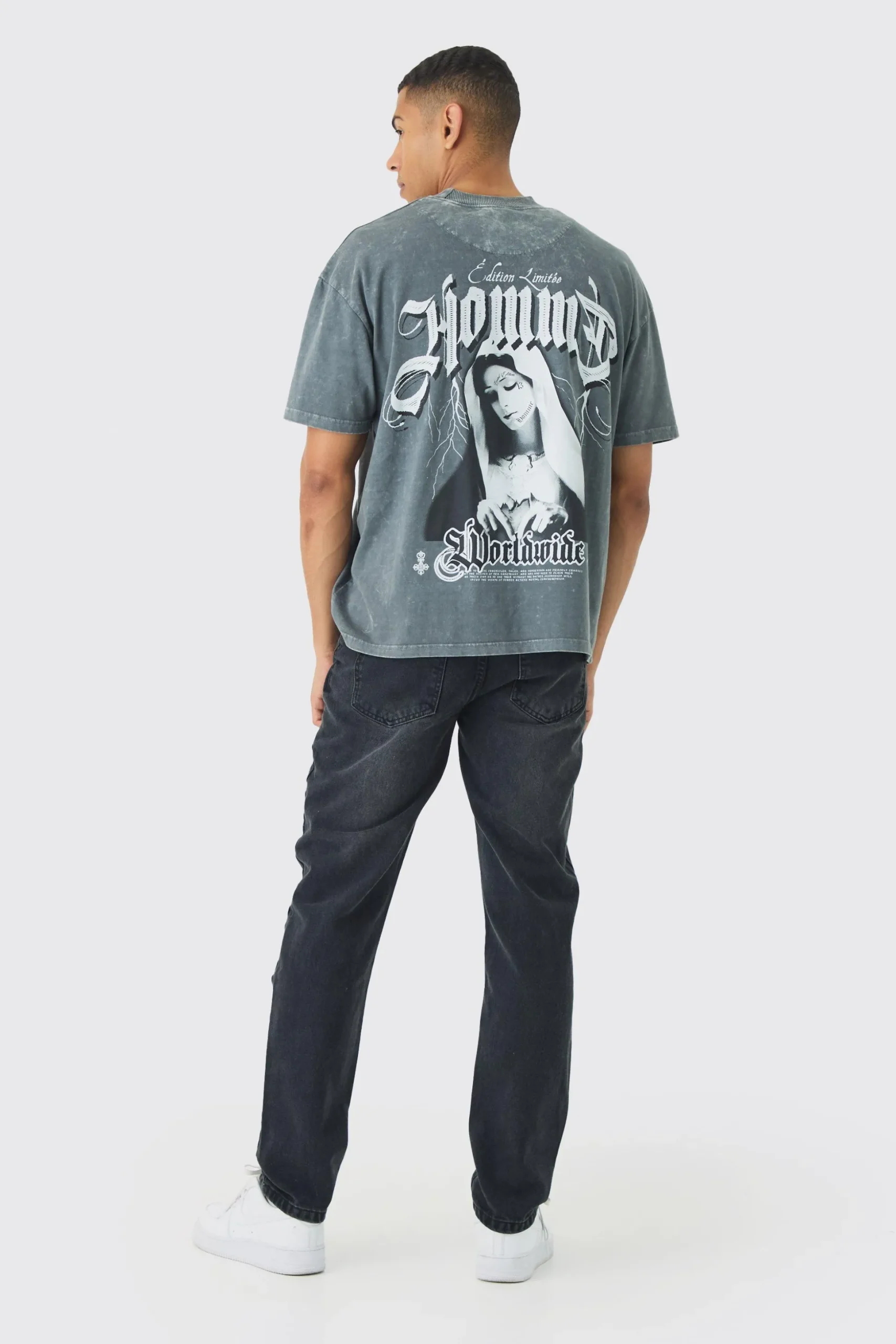 Straight Rigid Jean In Charcoal | BoohooMAN UK