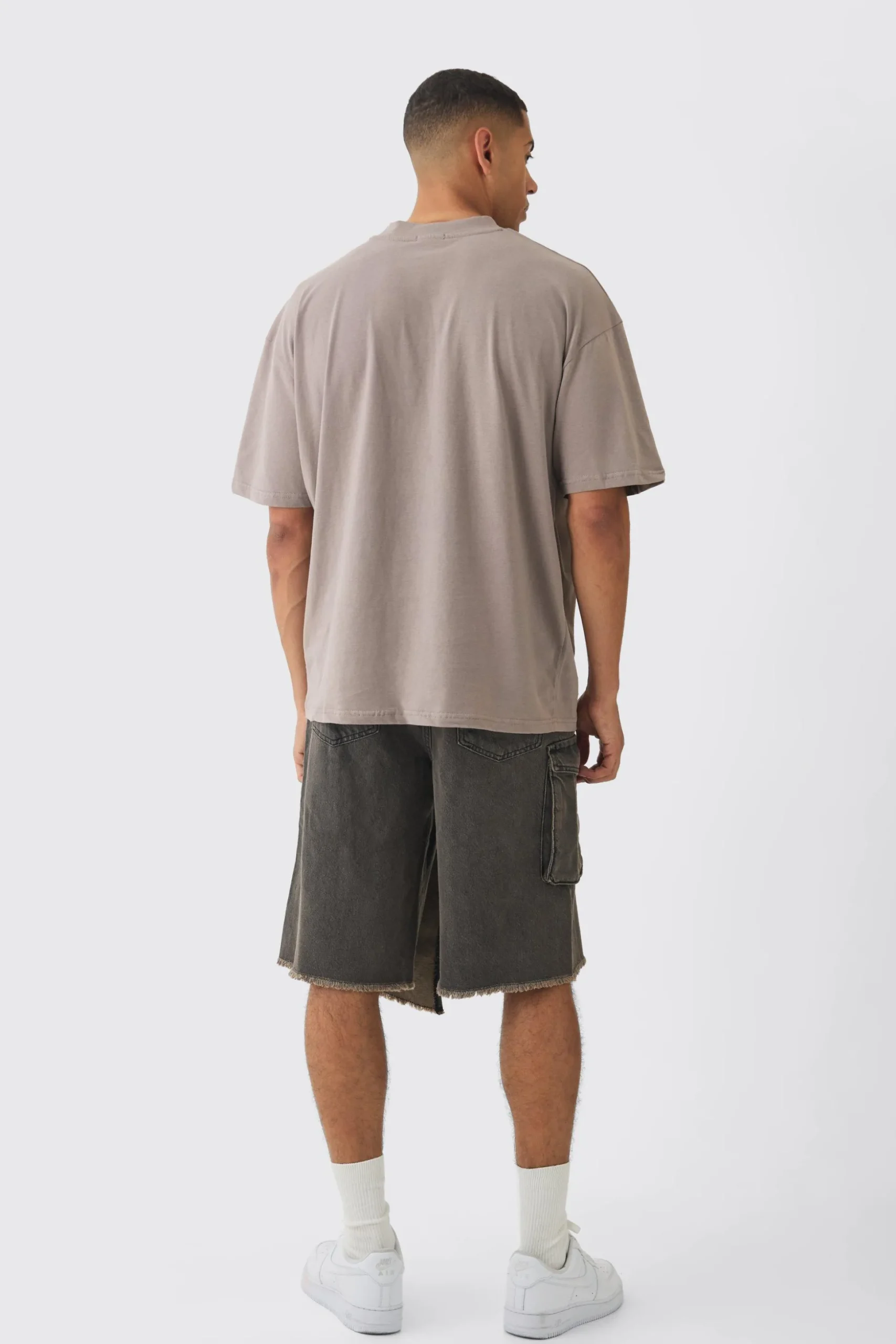 Strap Overlayed Denim Cargo Jorts | BoohooMAN UK