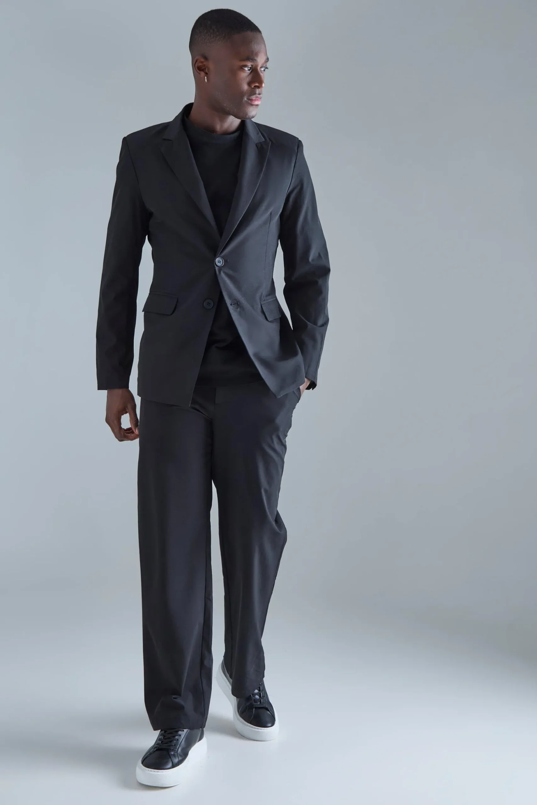 Stretch Tailored Straight Fit Trousers | BoohooMAN UK