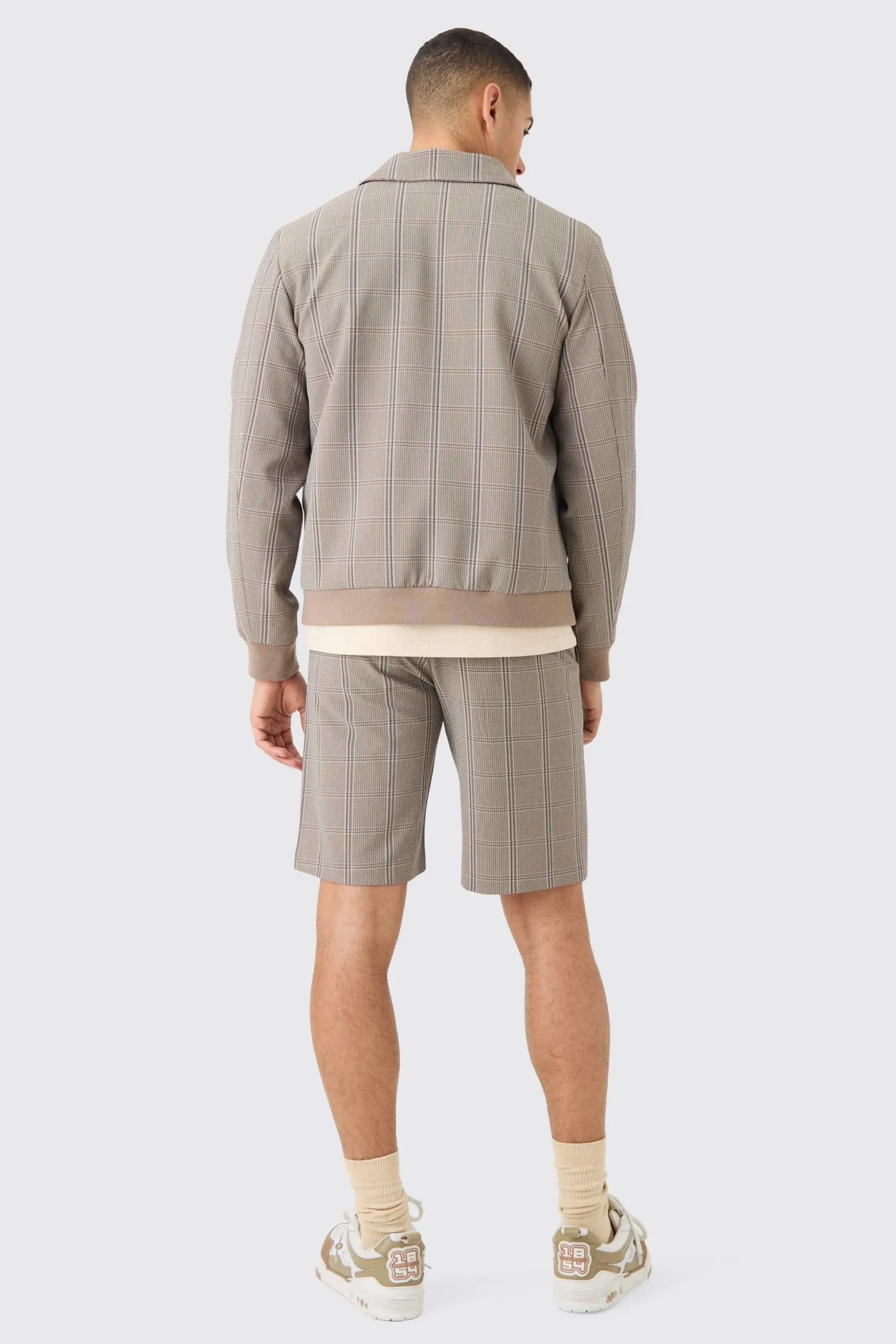 Stretch Textured Check Smart Bomber Jacket | BoohooMAN UK