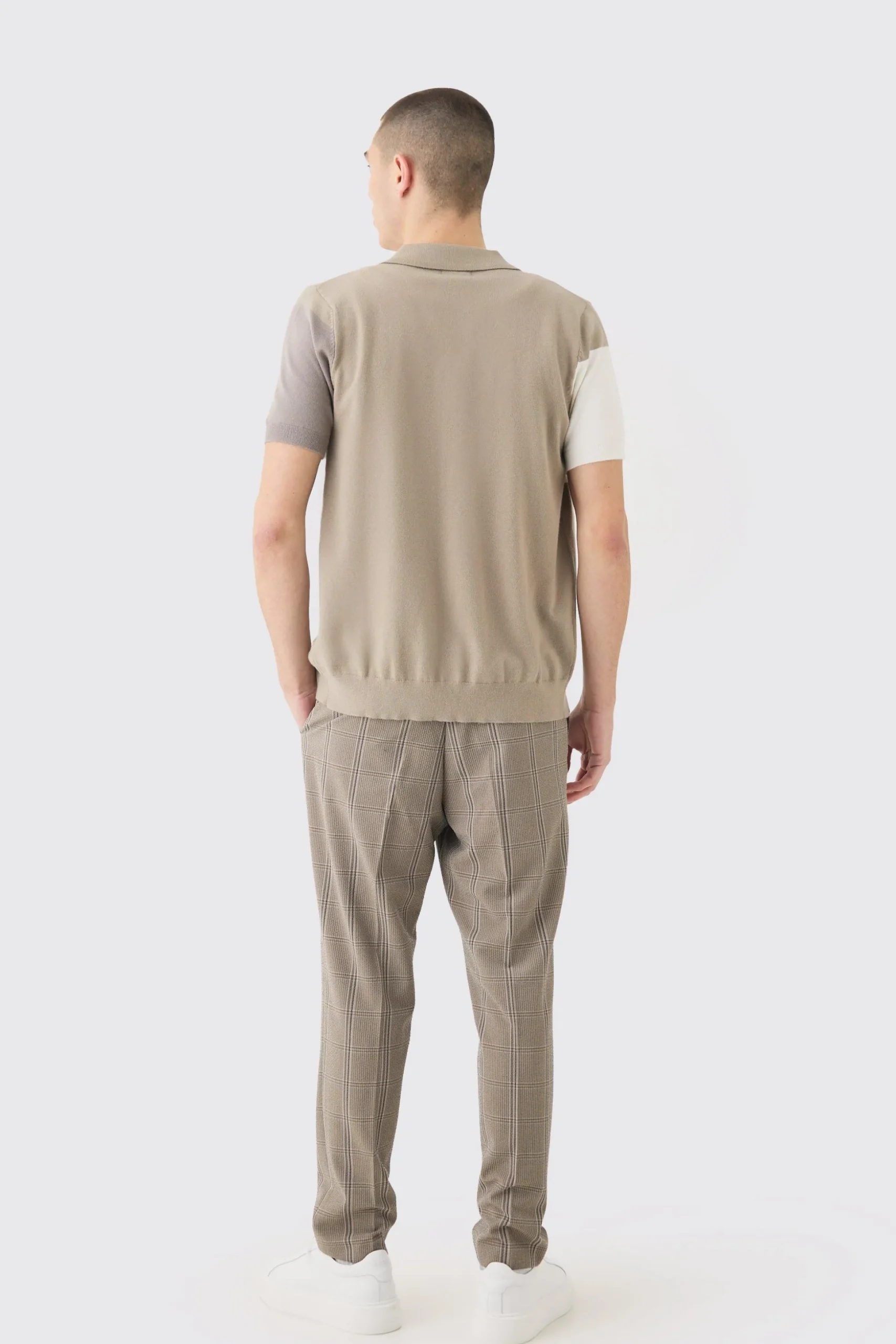Stretch Textured Check Tailored Trousers | BoohooMAN UK