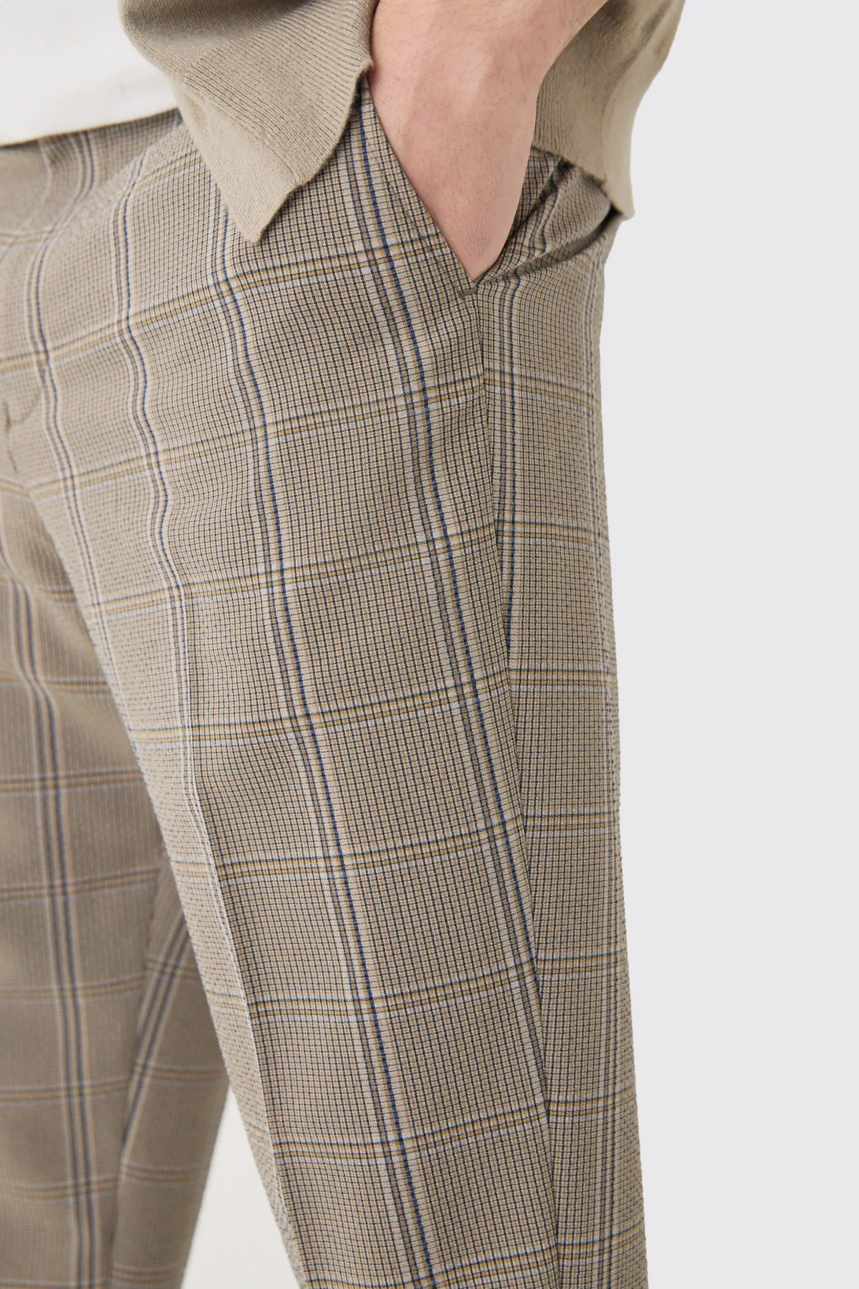 Stretch Textured Check Tailored Trousers | BoohooMAN UK