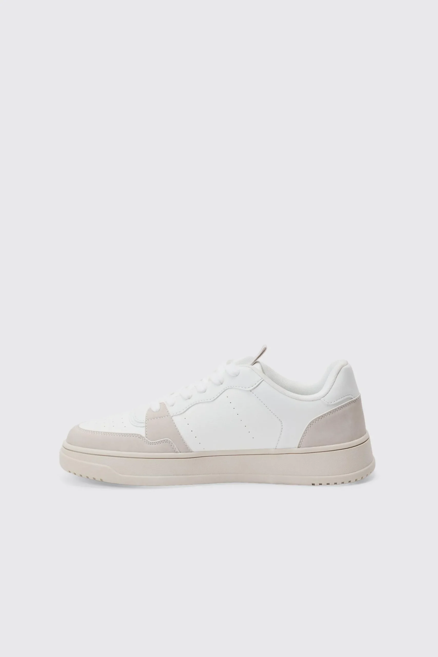 Suede Panel Chunky Trainer In White | BoohooMAN UK