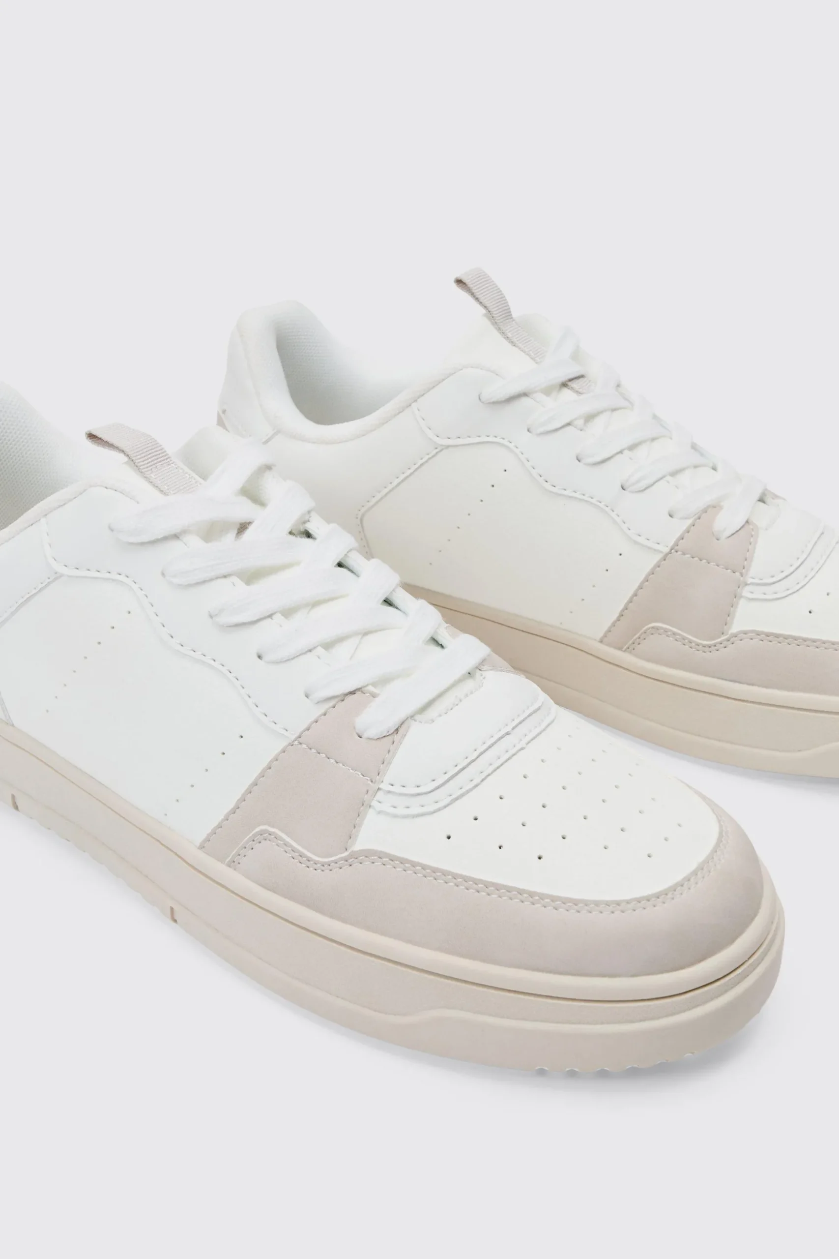 Suede Panel Chunky Trainer In White | BoohooMAN UK