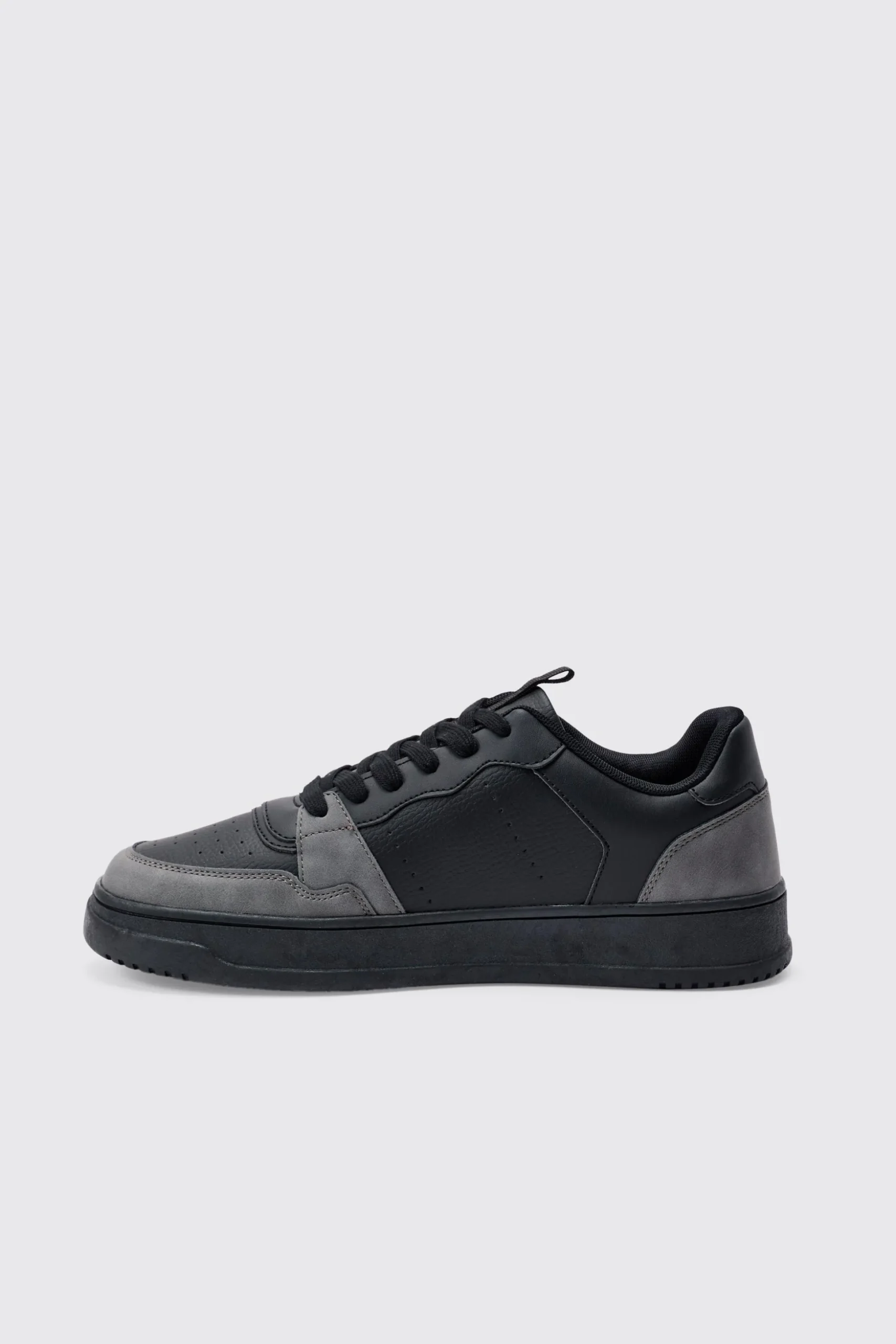 Suede Panel Chunky Trainer In Black | BoohooMAN UK