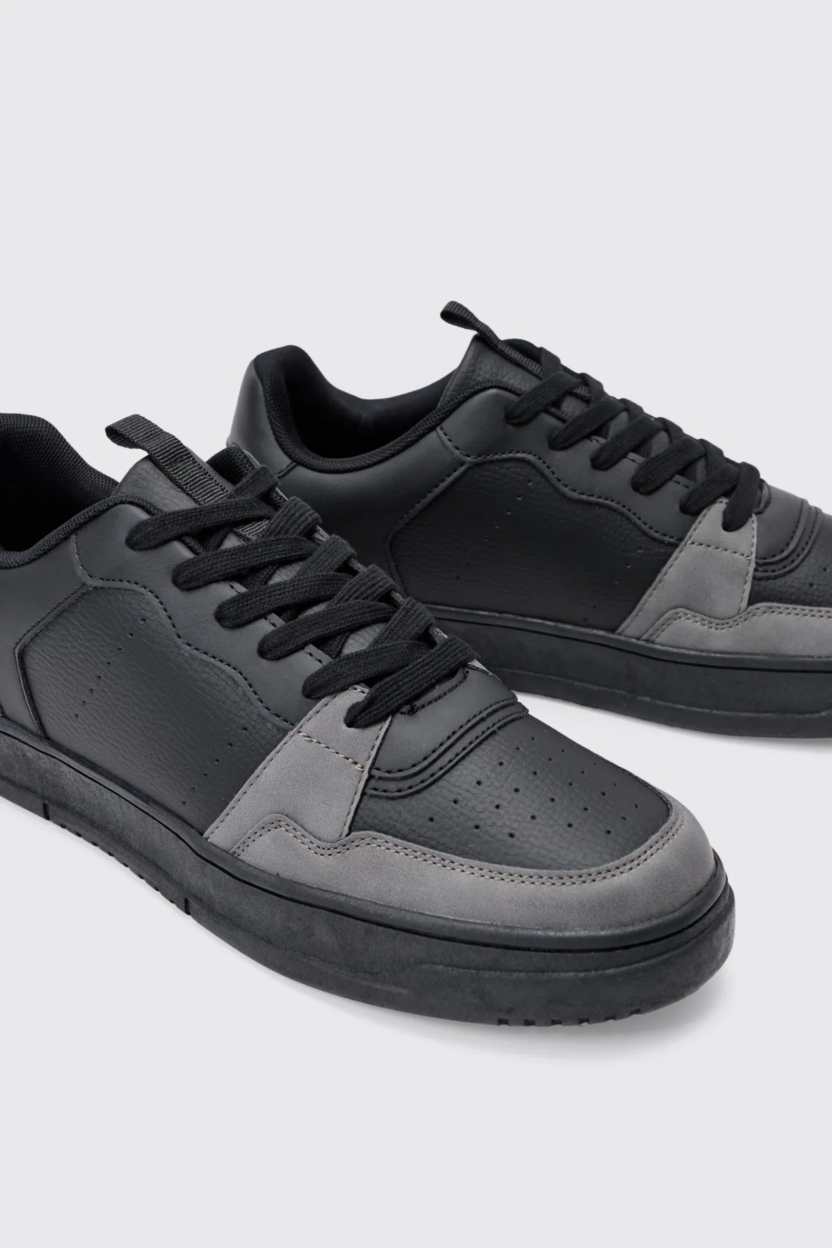 Suede Panel Chunky Trainer In Black | BoohooMAN UK