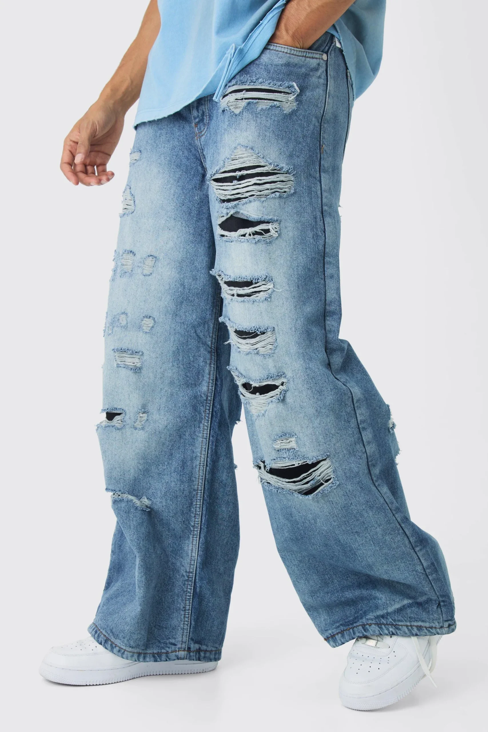 Super Baggy Rigid Rip & Repair Jeans | BoohooMAN UK