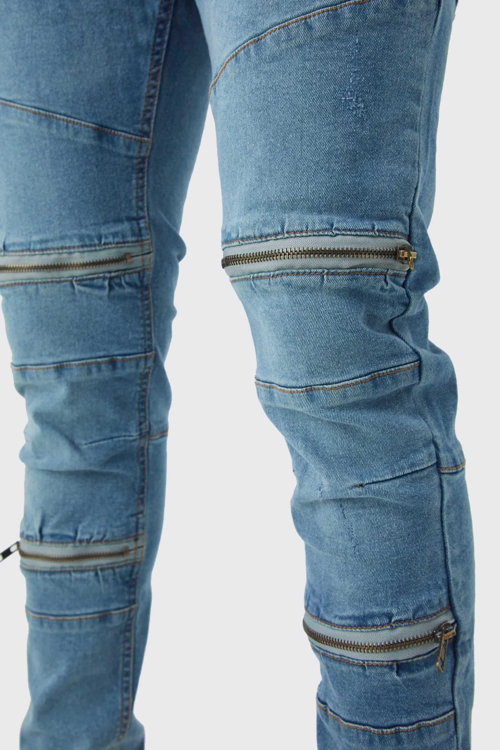 Super Skinny Biker Zip Detail Jeans | BoohooMAN UK