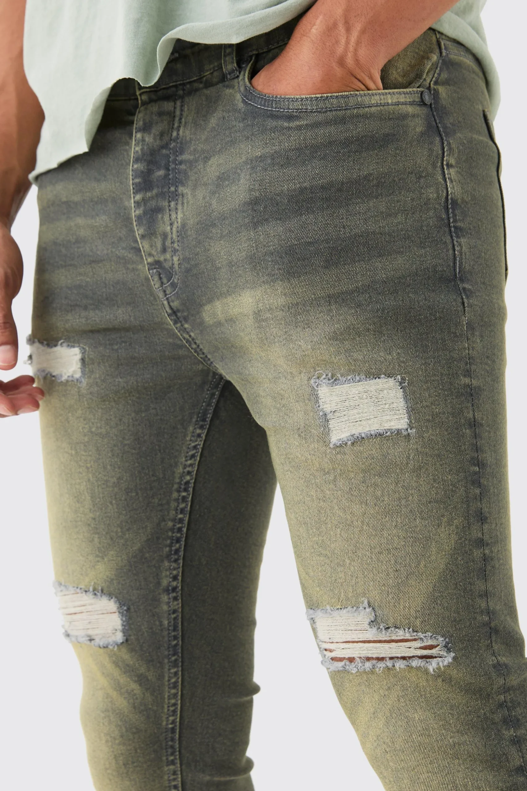 Super Skinny Stretch Ripped Jean | BoohooMAN UK
