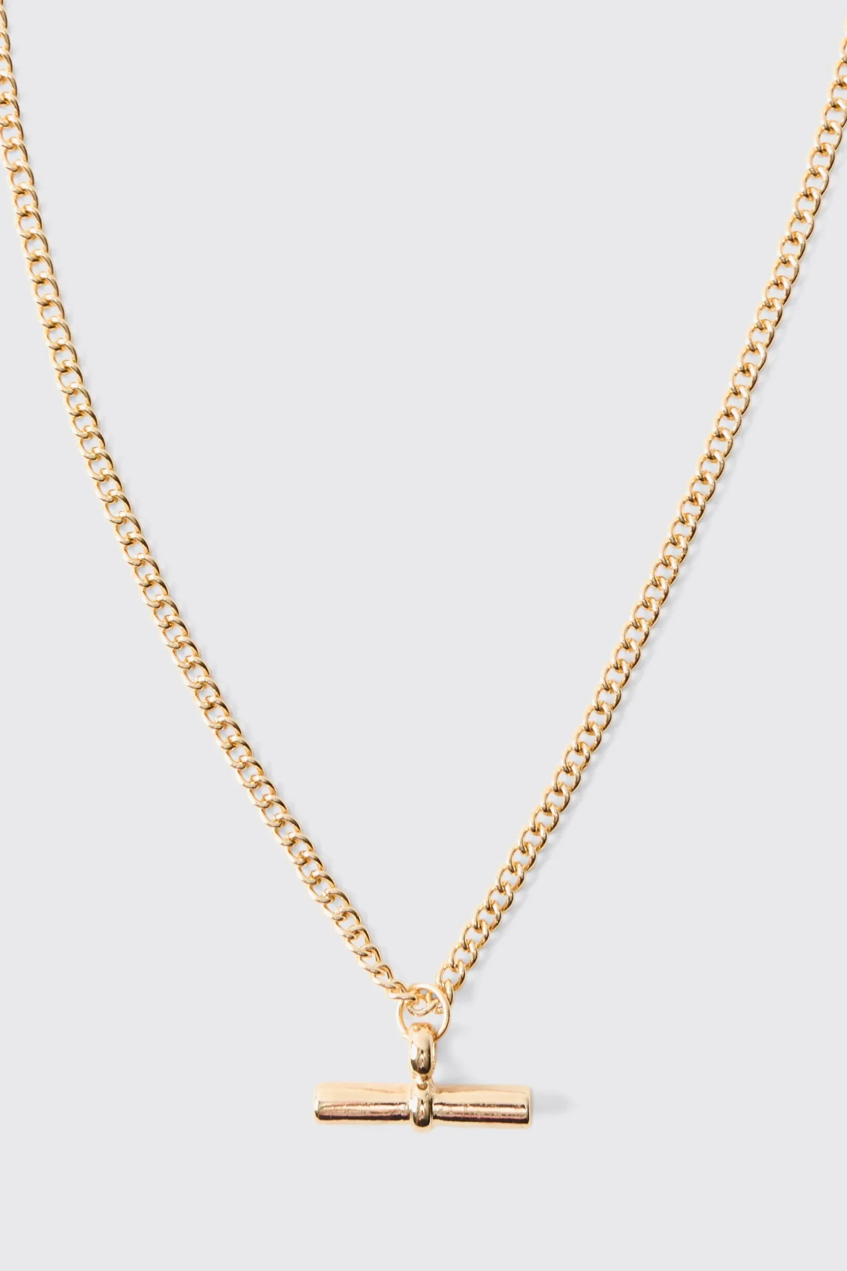 T Bar Pendant Necklace In Gold | BoohooMAN UK