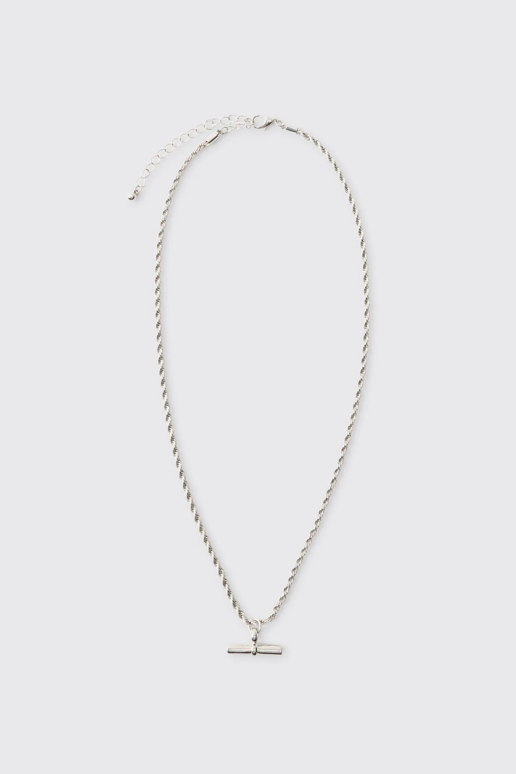 T Bar Pendant Necklace In Silver | BoohooMAN UK
