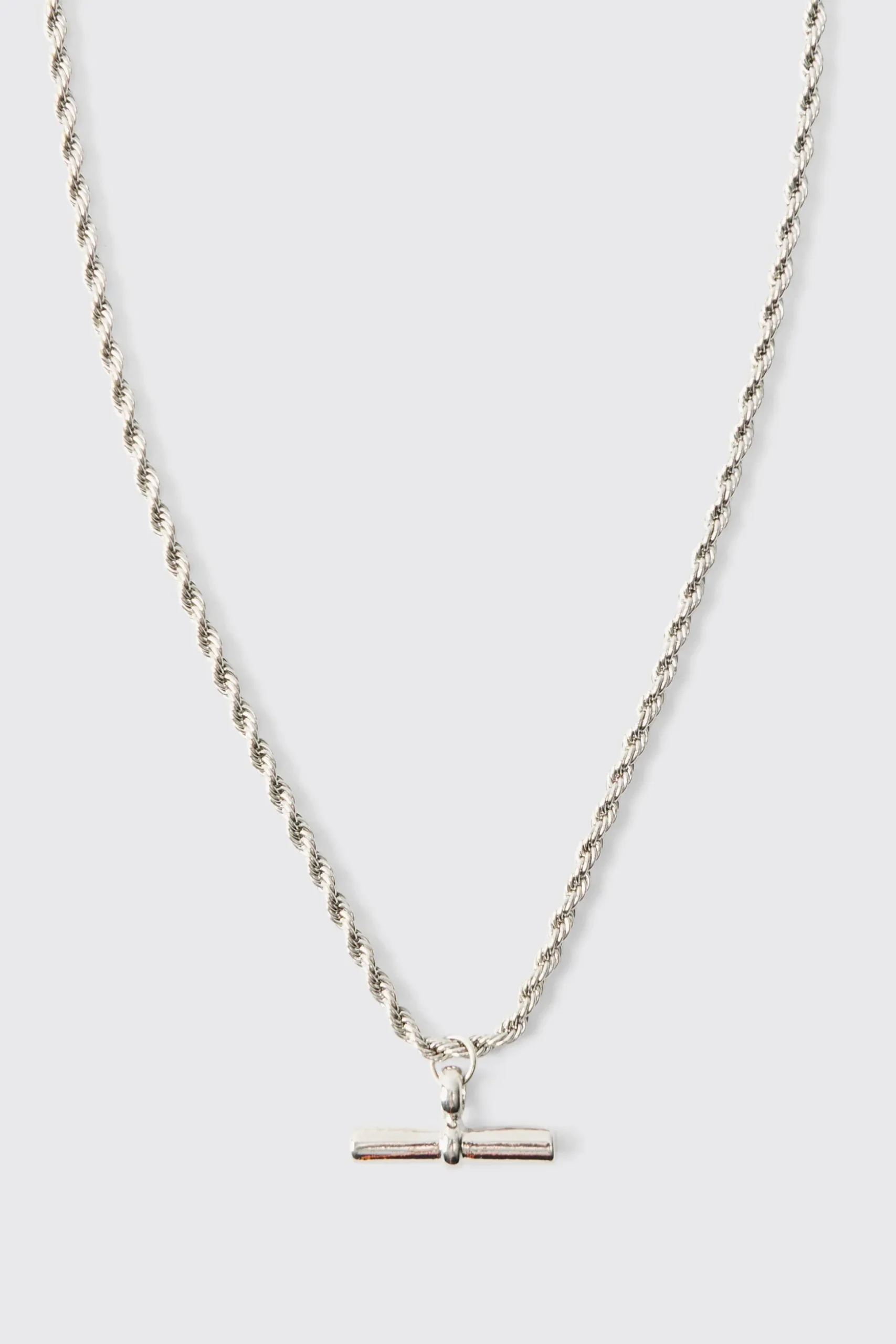 T Bar Pendant Necklace In Silver | BoohooMAN UK