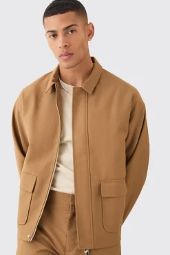 Tailored Regular Fit Pocket Front Zip Up Harrington Jacket | BoohooMAN UK