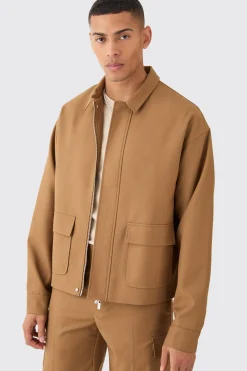 Tailored Regular Fit Pocket Front Zip Up Harrington Smart Set | BoohooMAN UK