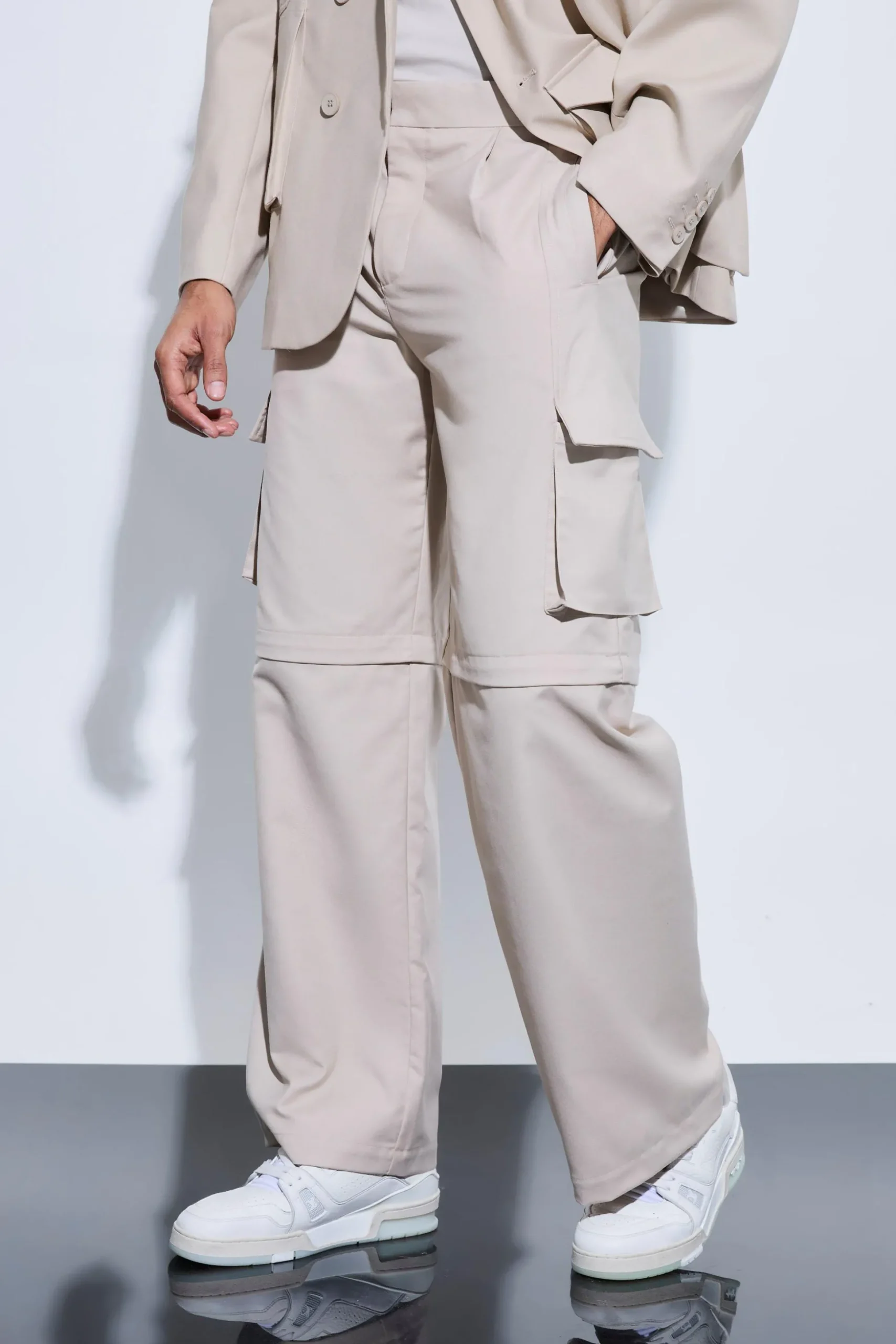 Tailored Zip Off Cargo Hybrid Trousers | BoohooMAN UK