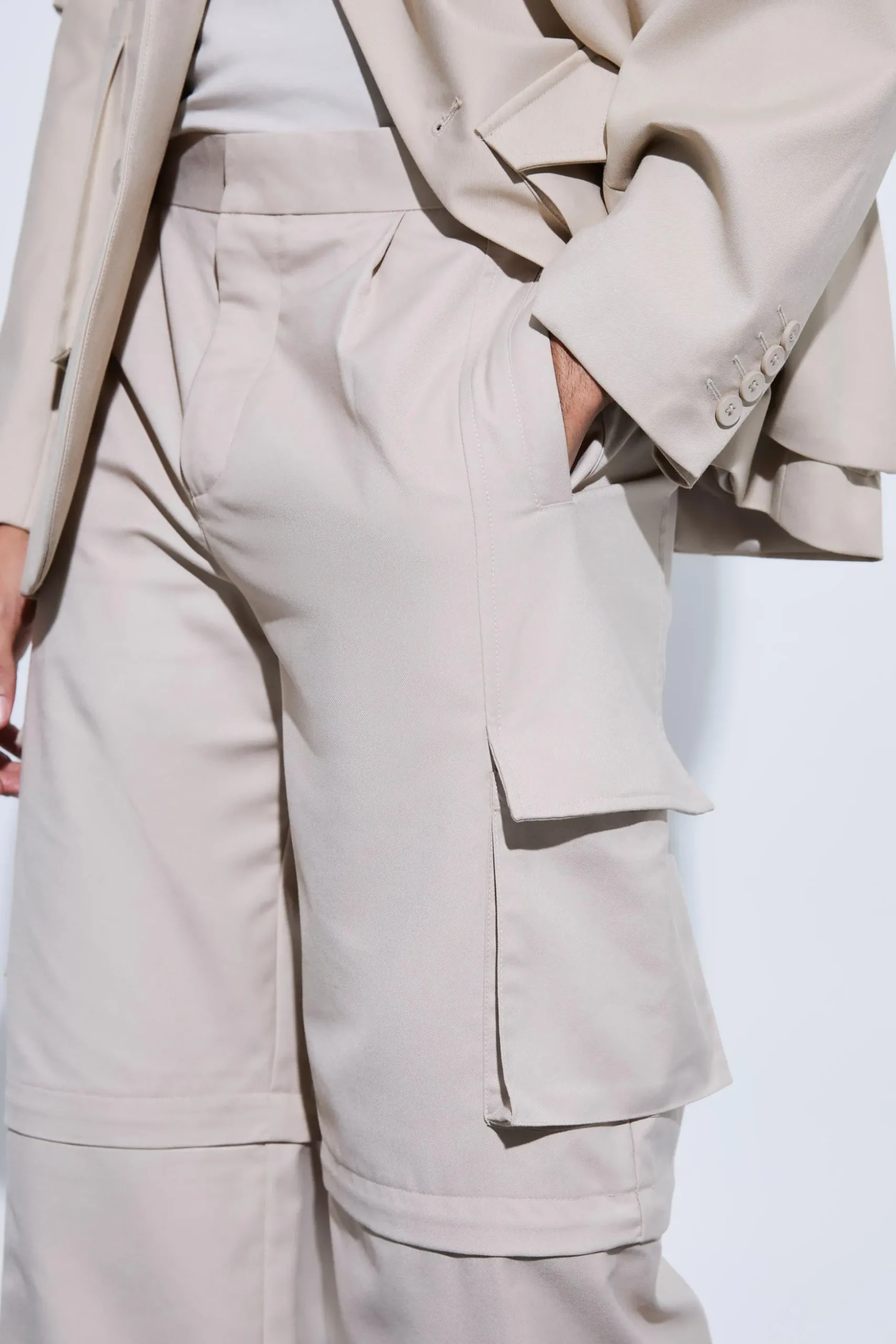 Tailored Zip Off Cargo Hybrid Trousers | BoohooMAN UK
