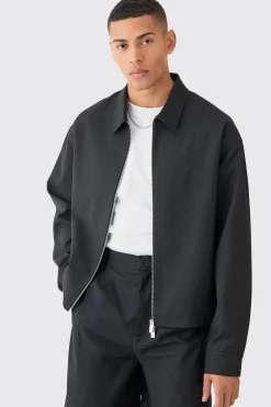 Tailored Zip Up Boxy Fit Harrington Jacket | BoohooMAN UK