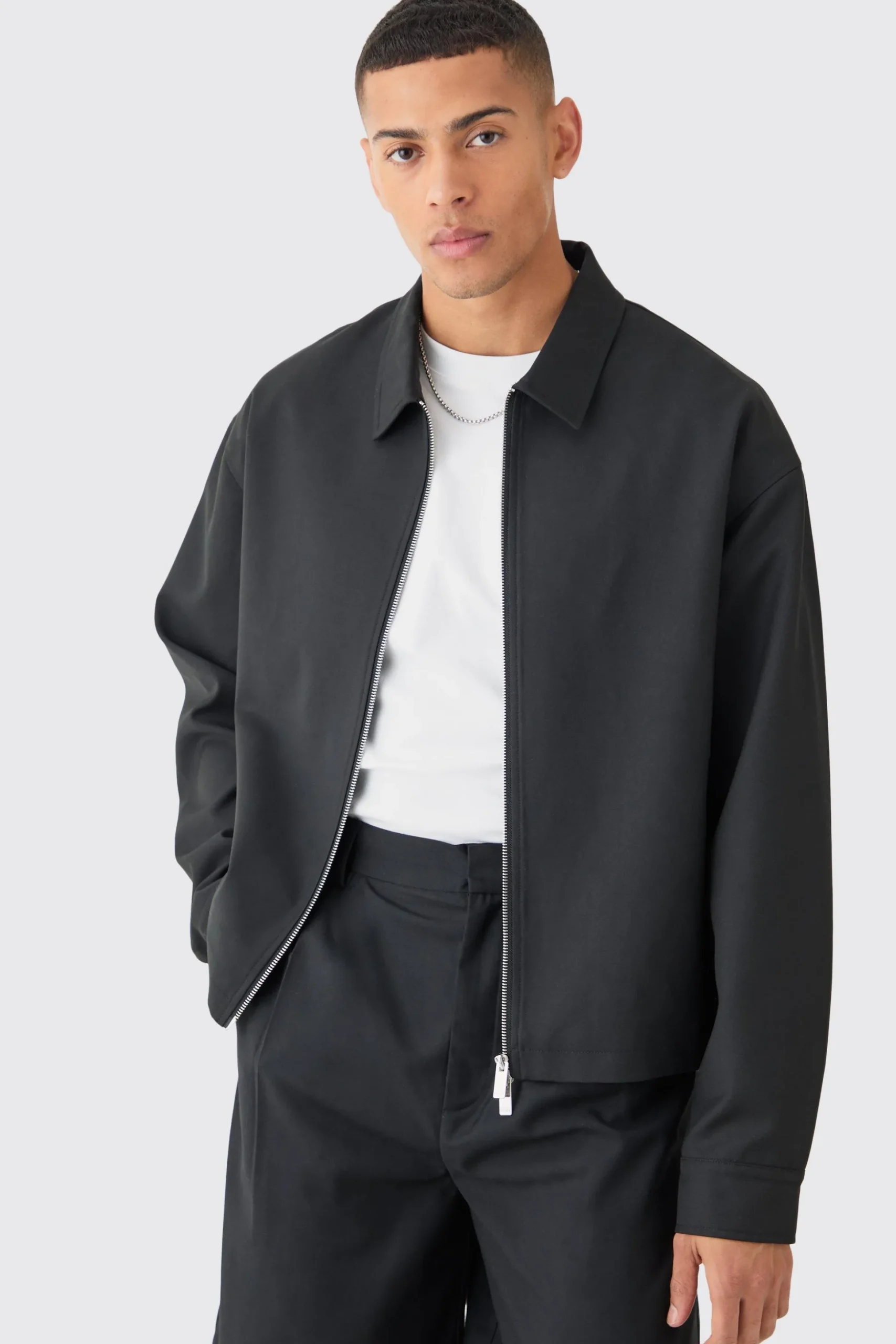 Tailored Zip Up Boxy Fit Harrington Jacket | BoohooMAN UK