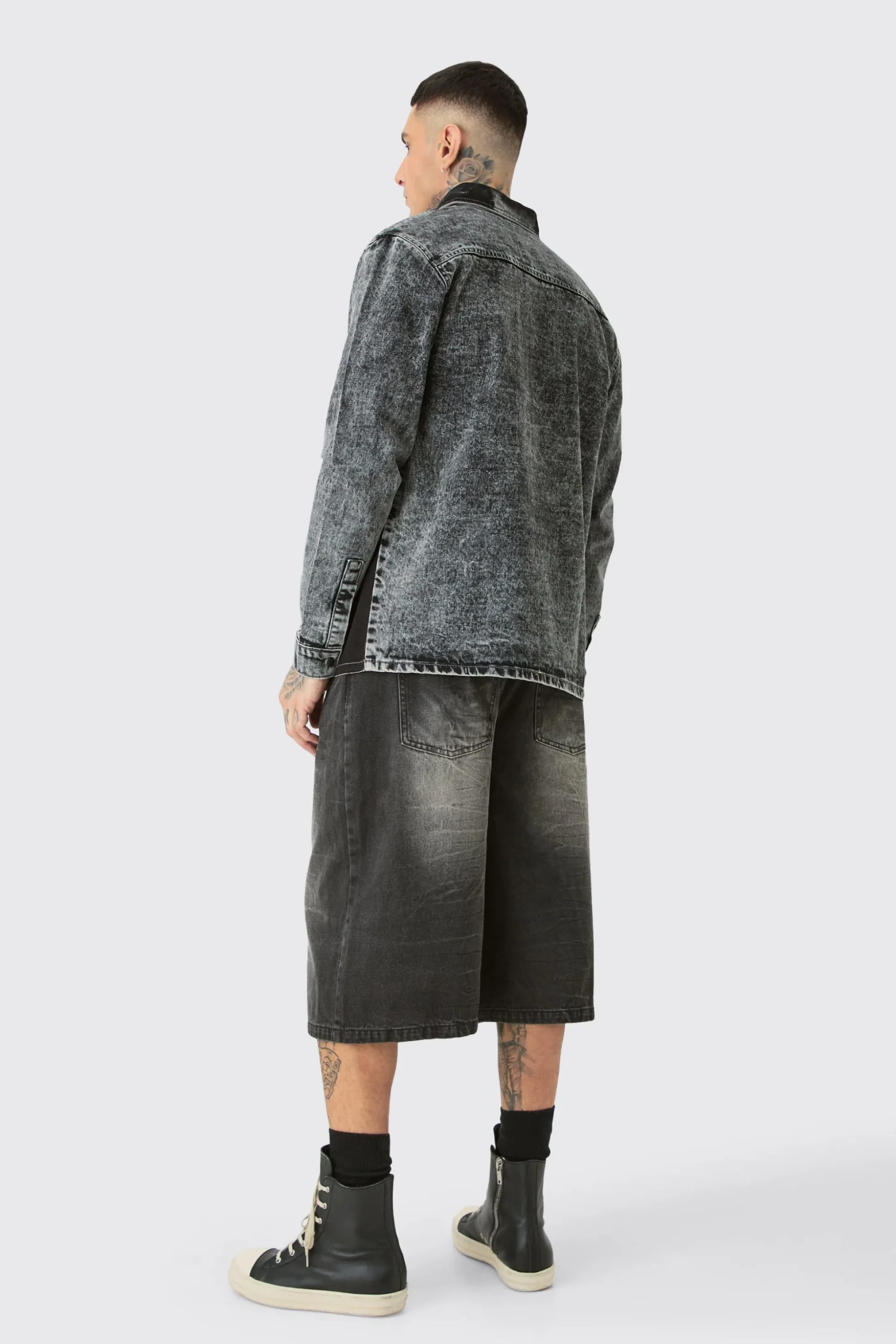 Tall Acid Wash Carpenter Denim Shirt | BoohooMAN UK
